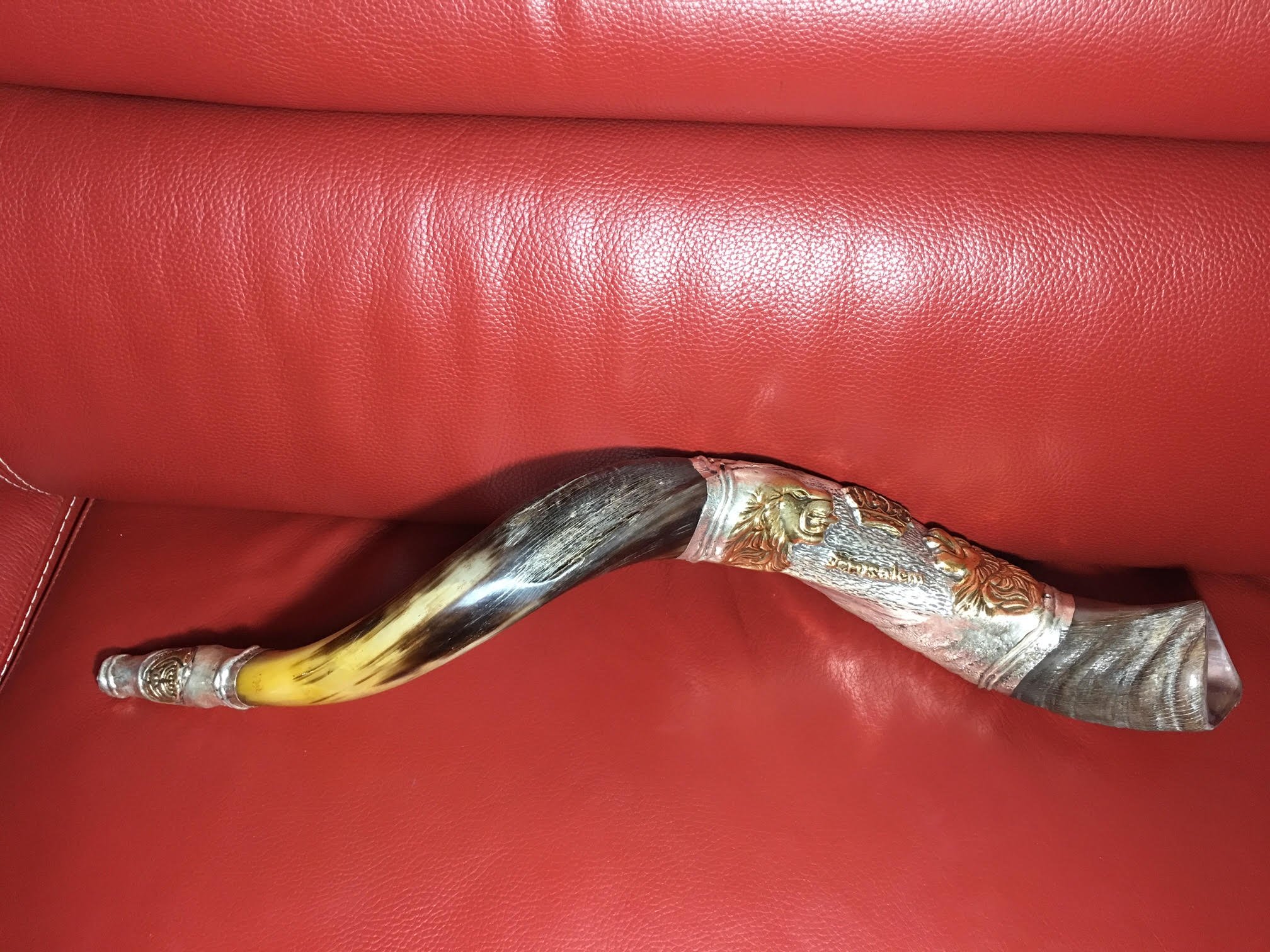 Wyprzedaż 61 cm posrebrzany chofar jemenit kudu róg shofar lew judy