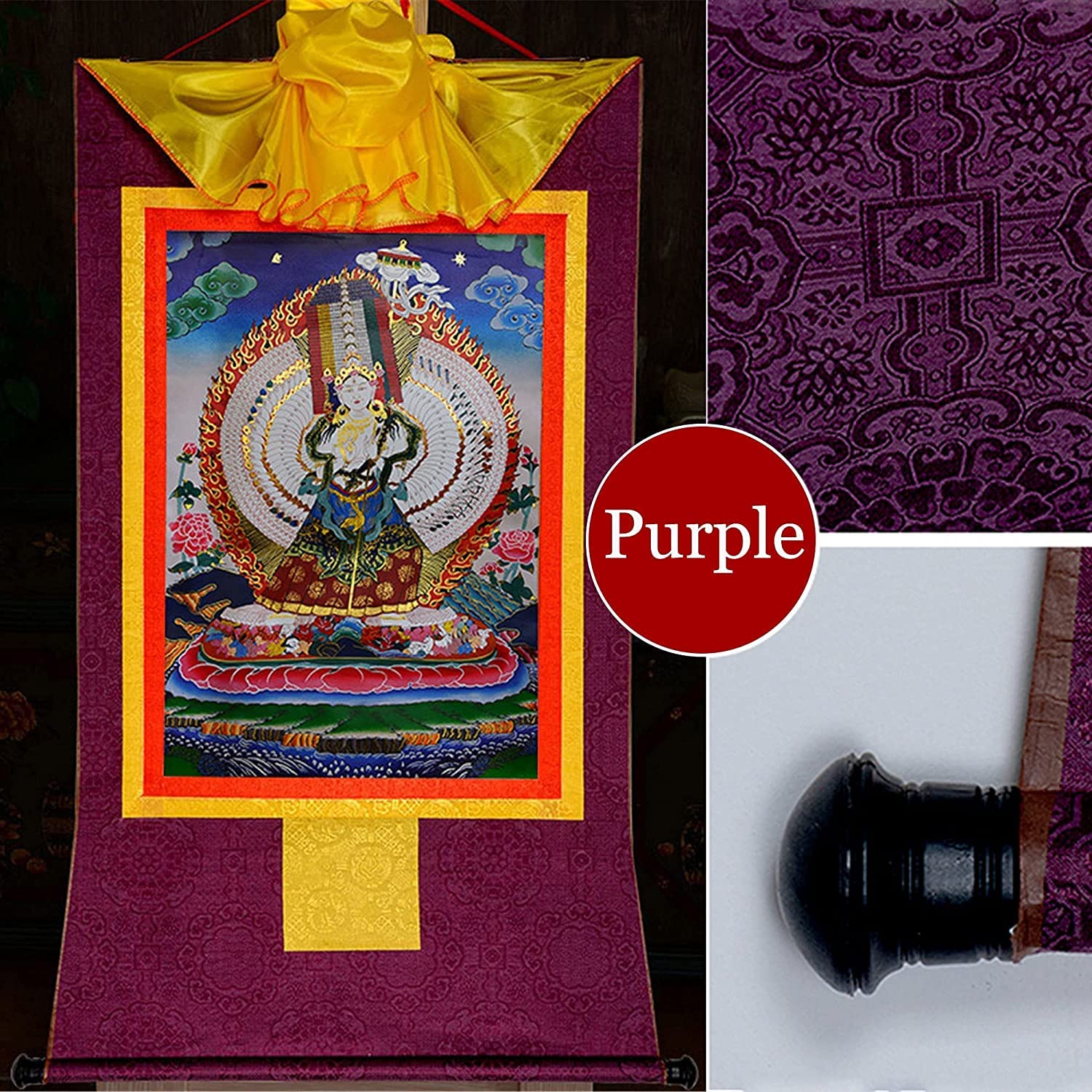 Gobelin Thangka, buddyjska statua malarstwa Buddy, gobelin Buddy ze zwojem, tybetańska statua Buddy do powieszenia na ścianie, buddyjska statua Buddy malarstwa brokatowego, gobelin Buddy ze zwojem, (
