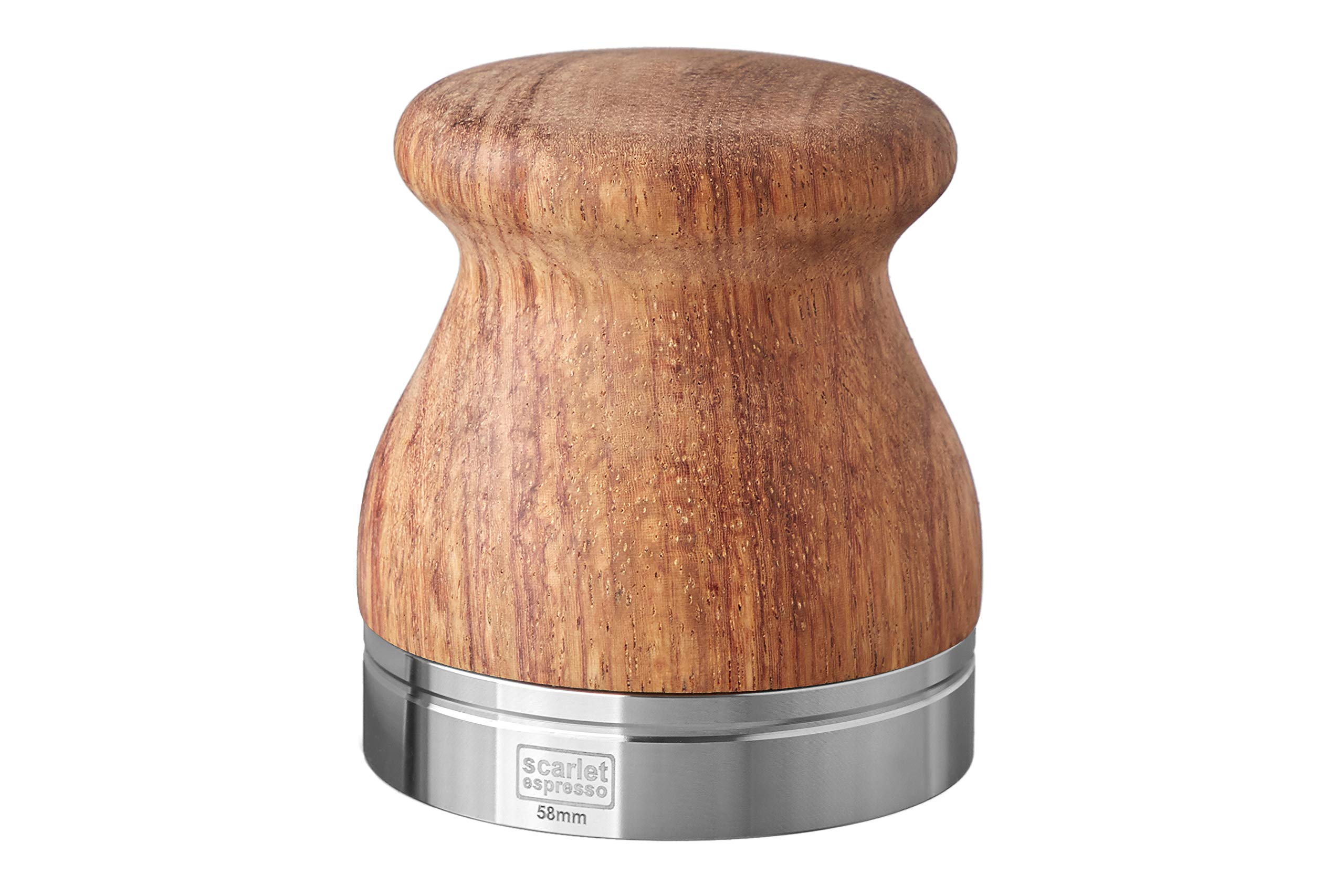 Scarlet espresso | Tamper »Comodo« per barista; con manico ergonomico in legno nobilitato a scelta e base di precisione in acciaio inox (58 mm, palissandro + vassoio Tamper)