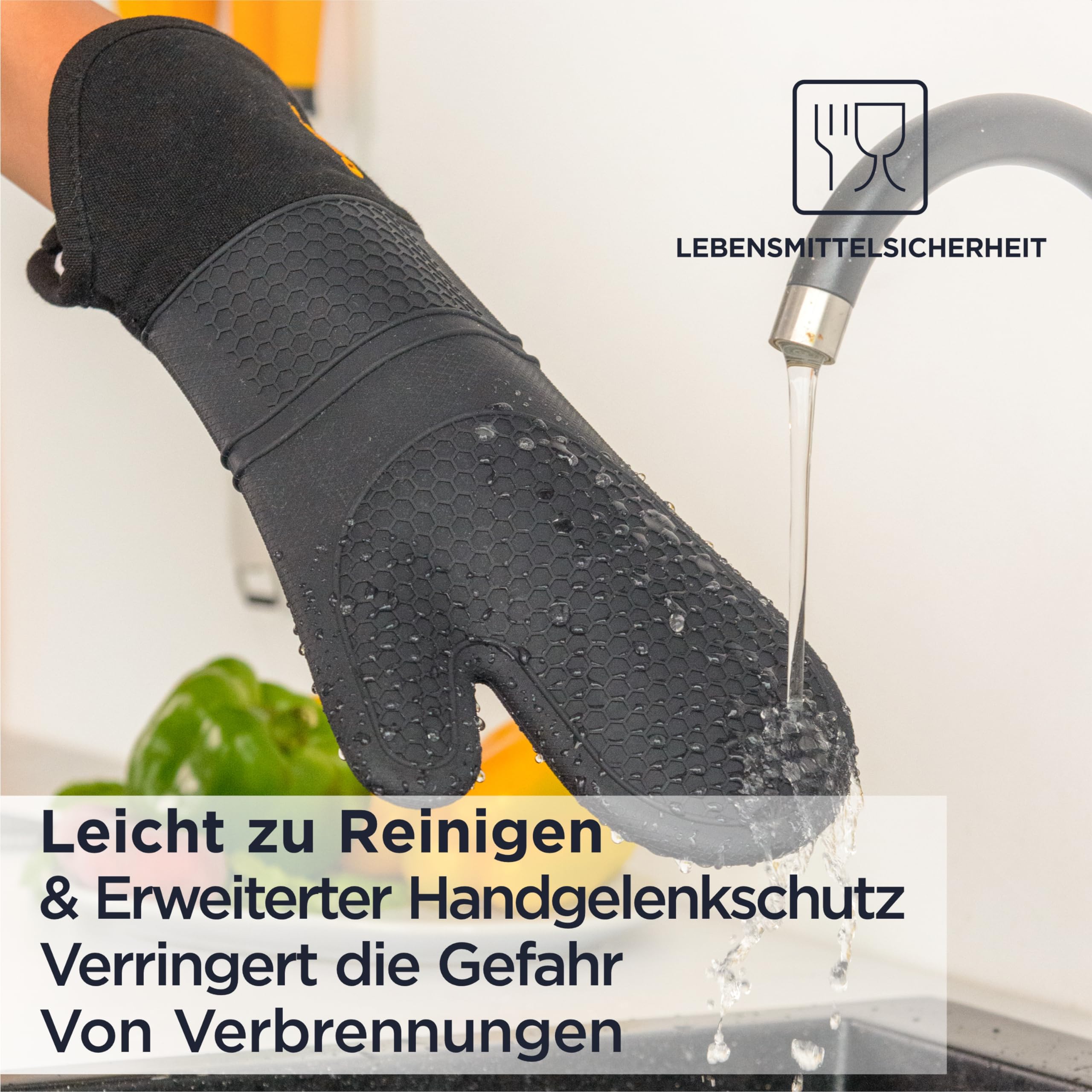 Deiss PRO Hitze- und schmutzabweisendes Silikon-Ofenhandschuh-Set, weiche, baumwollgefütterte Grillhandschuhe, wasserdicht, extra Lange, Flexible, Dicke Küchenhandschuhe zum Kochen