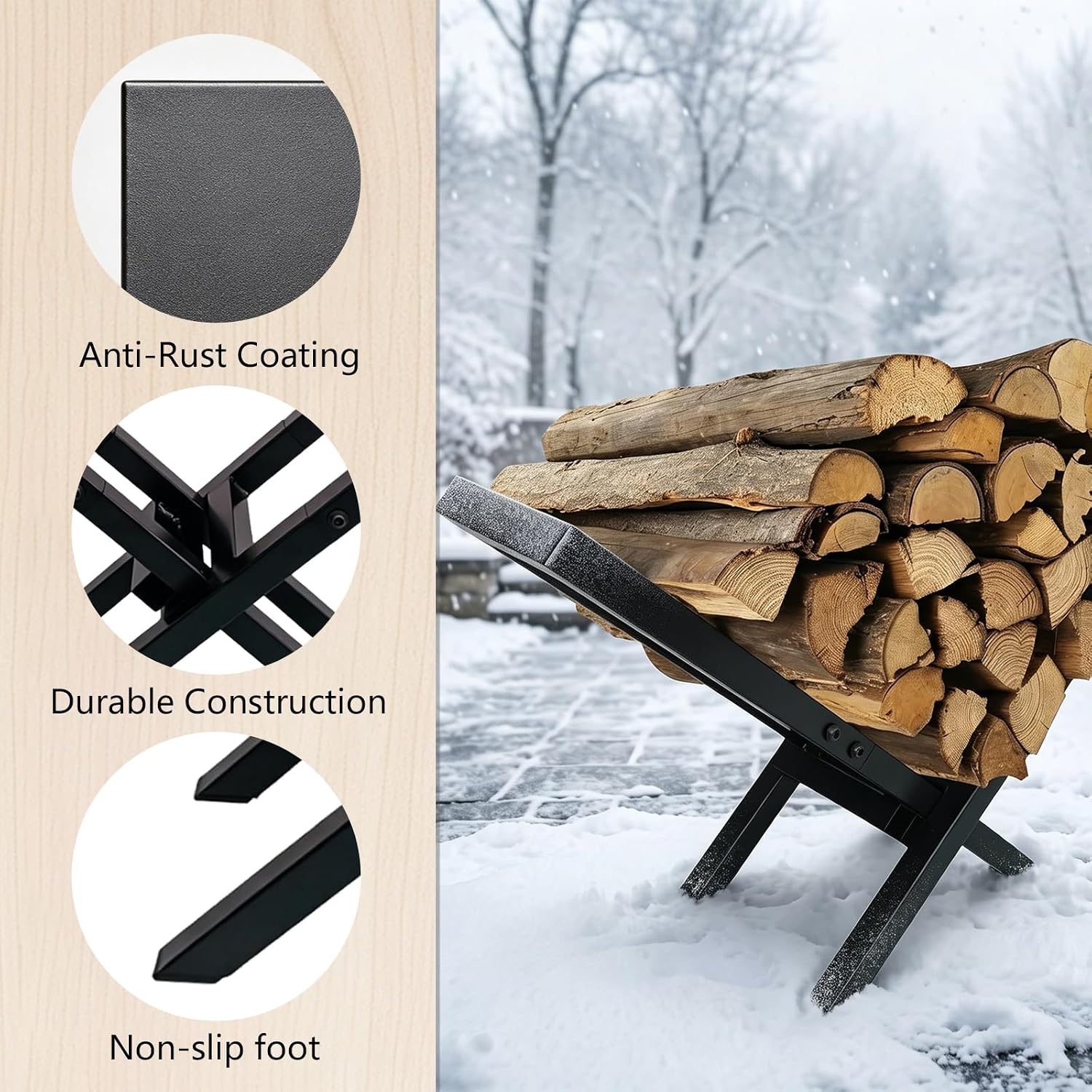 Firewood Rack Outdoor and Indoor Firewood Holder Waterproof Rustproof Stable Log Holder and Fireplace Decor Wood Burning Stove Accessories