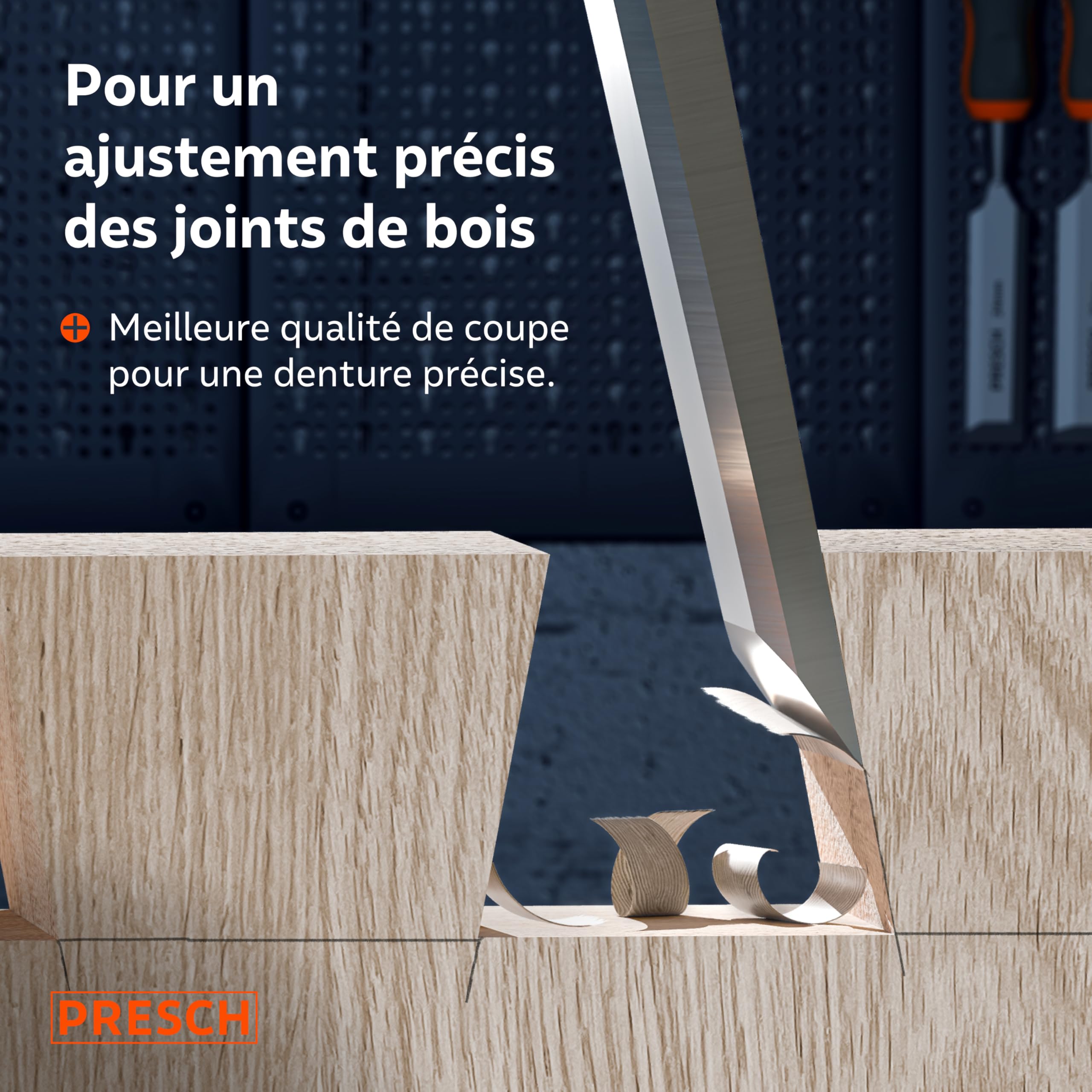 Presch Ciseaux à bois 6pcs avec sacoche 6-38mm angle 25° capuchon métallique robuste