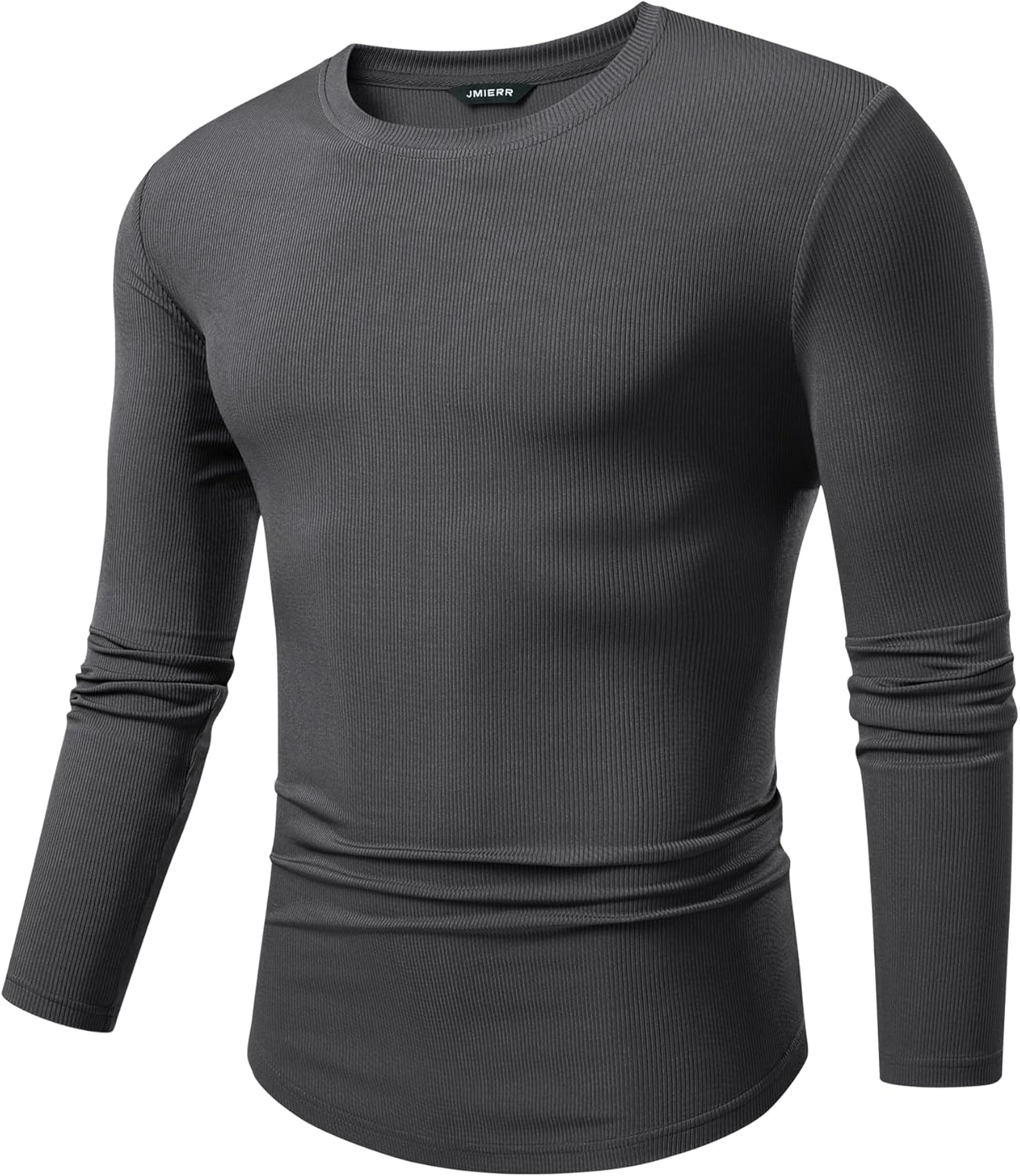JMIERR Mens Fall Crewneck Shirt Long Sleeve Anti-Wrinkle Casual Muscle T Shirts Longline Ribbed Shirts - Image 7