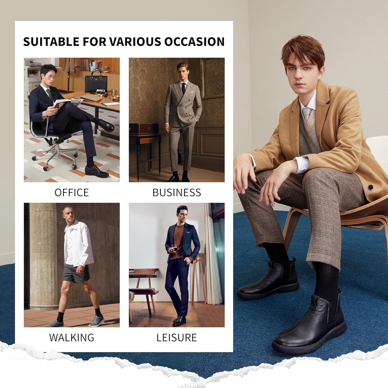 Men's Dress Socks Solid Colors Comfy Crew Cotton Dress Socks for Men Thin Lightweight Anti Odor Size 10-13 - Image 2