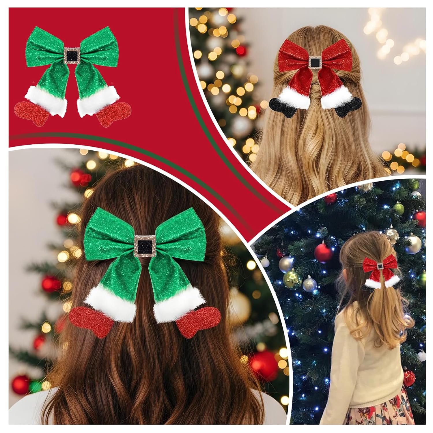 2 Pcs Christmas Hair Clip Sparkly Sequin Big Bow Hairs Clip Red Bows Hairpin Hair Bow Clips Glitter Bows Barrettes Cute Hairpin Party Dress Decor Christmas Hairs Accessories for Girls Women Party - Image 5