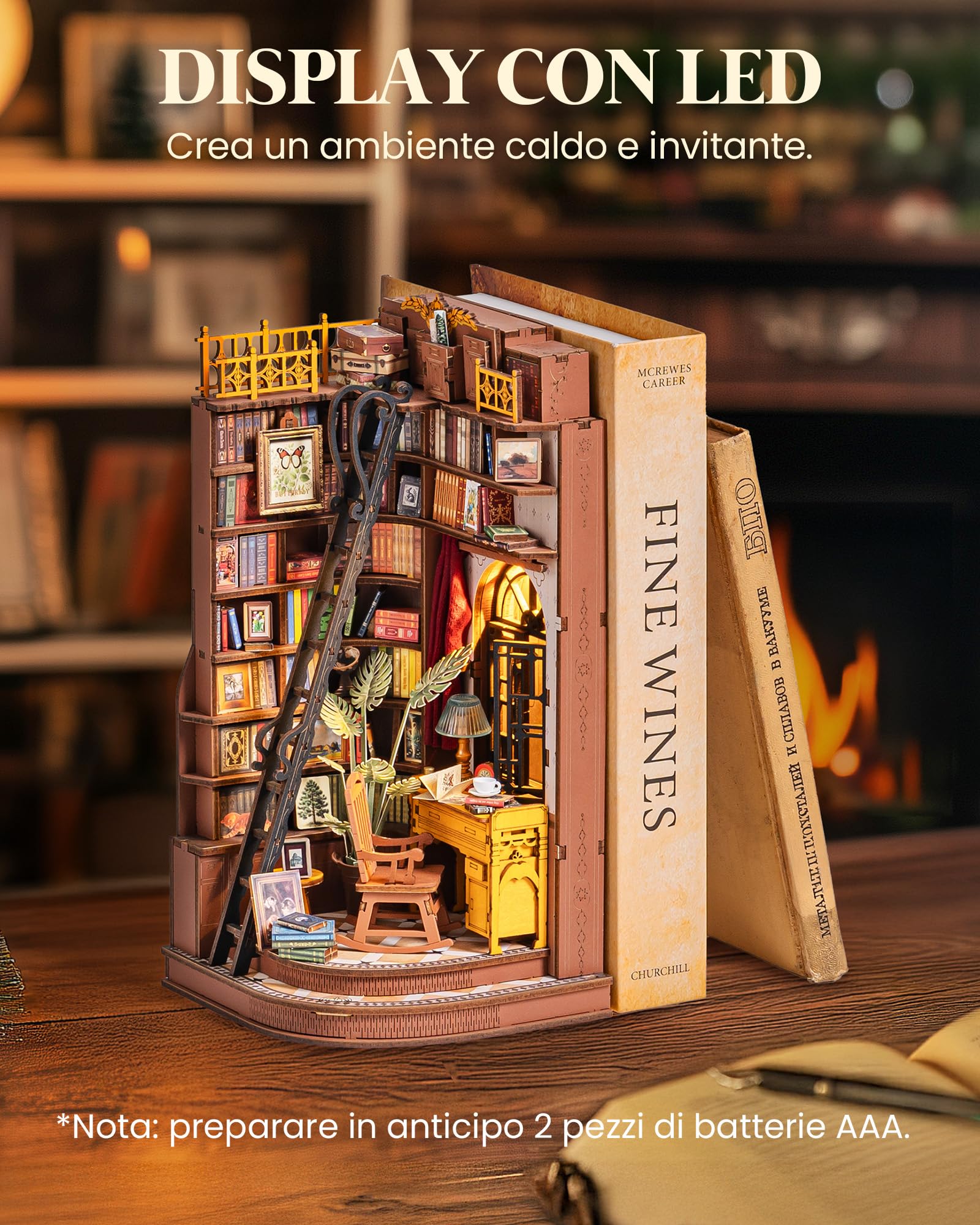 Rolife Book Nook Studio D'angolo Silenzioso Europeo Casa Delle Bambole Booknook Kit Casa Miniatura DIY per Adulti da Costruire Regalo di Natale e Compleanno Decorazione Mensola Libri Kit Diorama