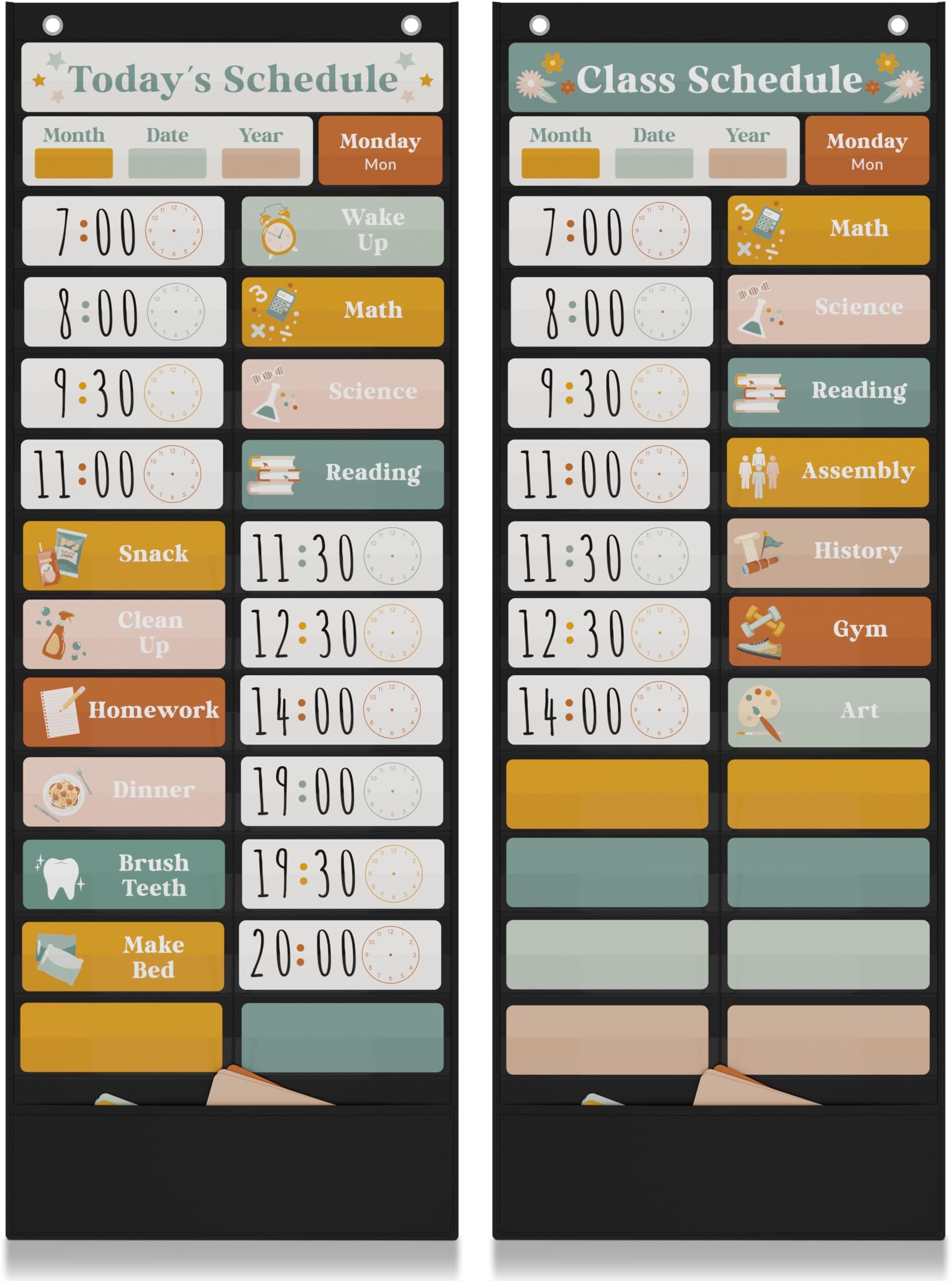 The Ultimate Pocket Chart for Classroom - Beautiful Daily Schedule Calendar with Designed Cards Encourages Visual Learning for Kids - Fun Boho Routine Calendar Chart Fits Nicely with Any School Decor