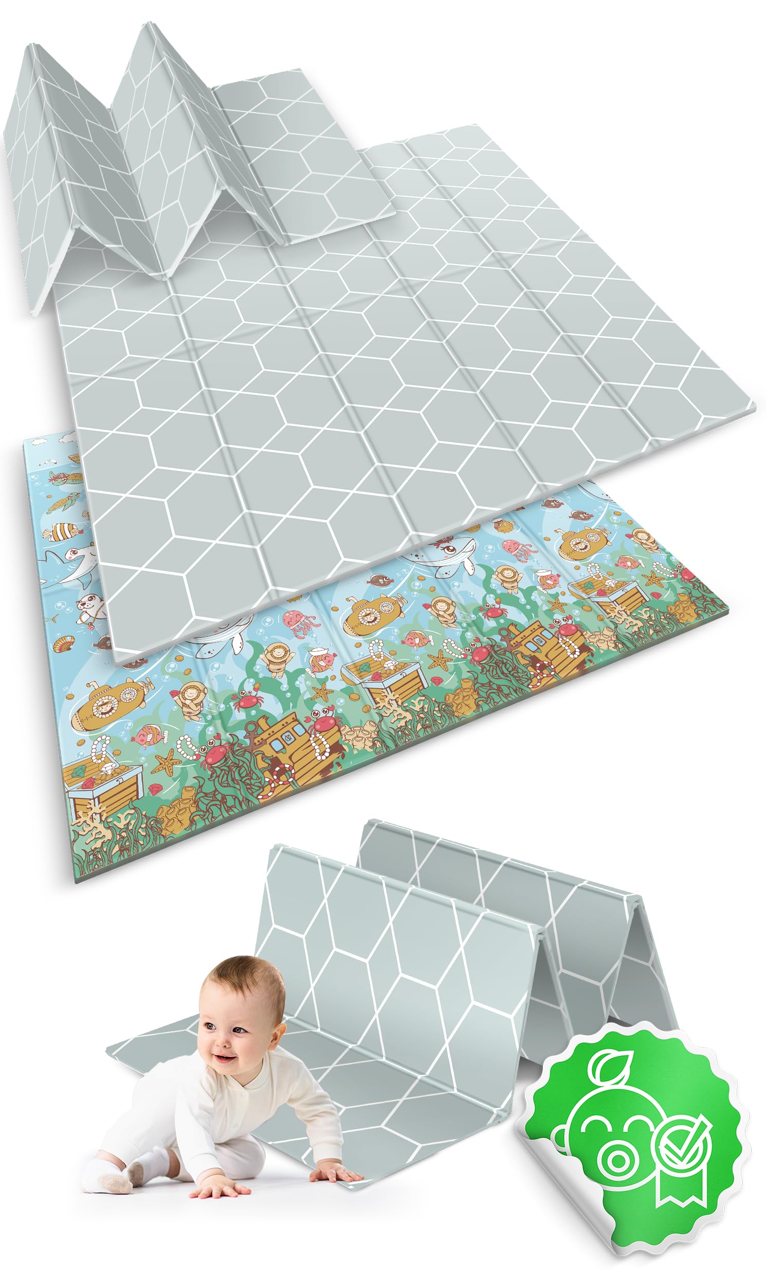 Nukido Doppelseitige Krabbelmatte Baby Krabbeldecke Matte Bodenmatratze Kinderzimmer Krabbelmatte Baby faltbar Bodenmatte Kinder Babyspielzeug 0-6 monate Mehrfarbig 200x180x1 cm