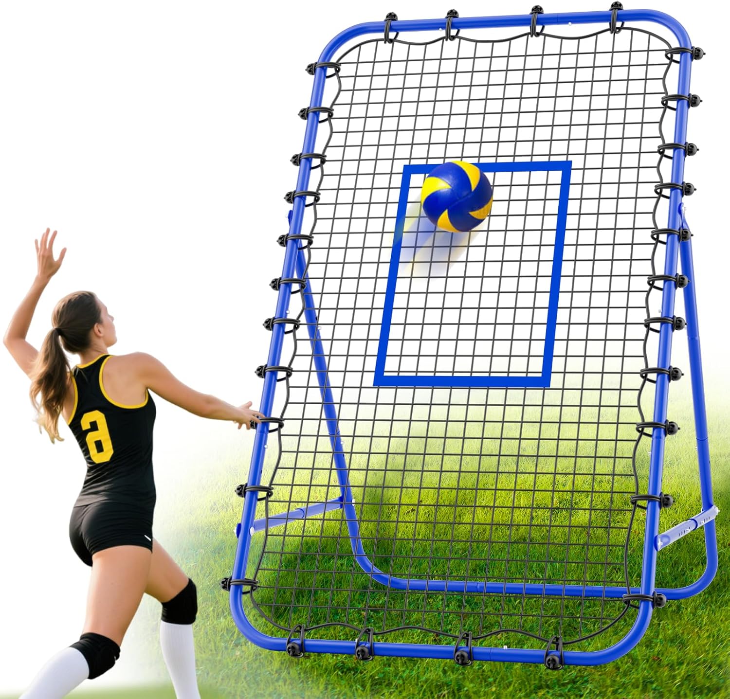 7x4 FT Volleyball Rebounder Net，Ultimate Training Equipment for Volleyball & Lacrosse，Enhanced Bouncing System for Volleying, Bumping, Spiking Drills，Multiple Adjustable Rebound Angles