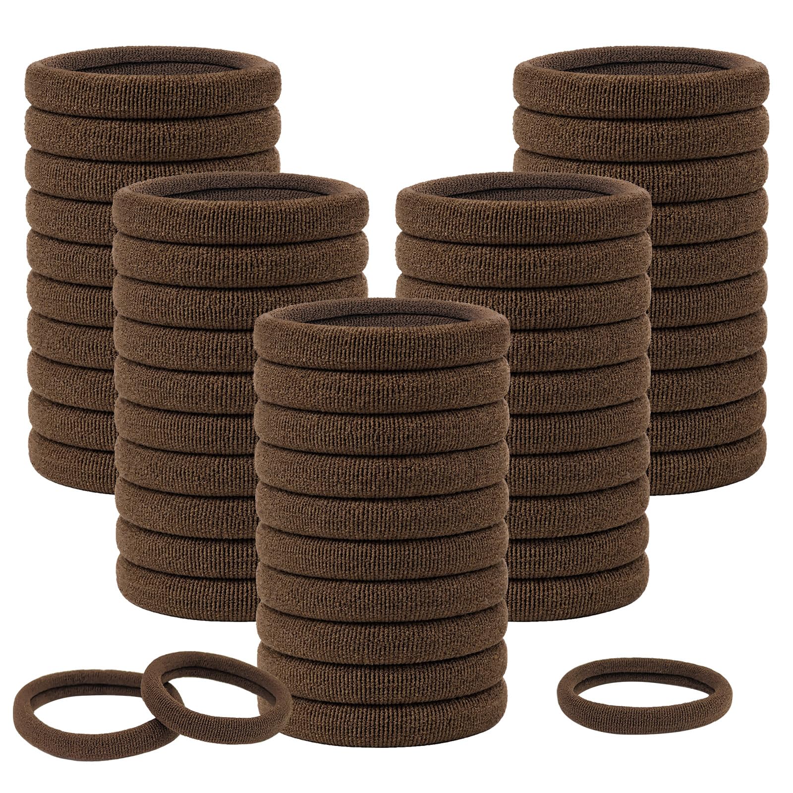Elastic Hair Bands, 50 Pcs Seamless Thick Hair Ties, High Elasticity No Damage Hair Bobbles for Thick/Thin Curly Hair, Ponytail Holders for Women and Girls, Dark Brown