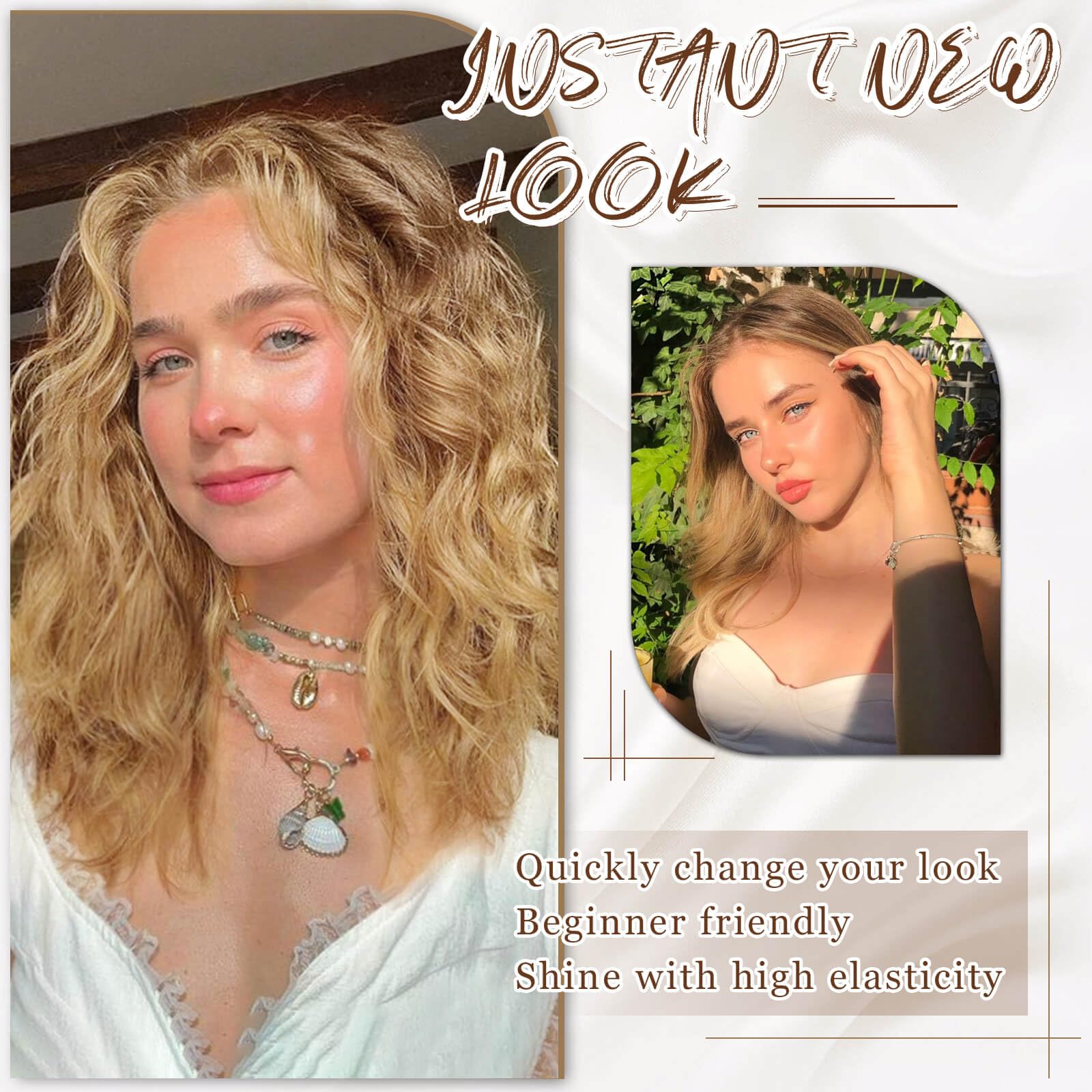 Flyroseing Hair Extensions Clip in,4PCS Blonde 14" Short Curly Hair Extensions Seamless Lace Weft Natural Soft Mermaid Waves Hairpieces for Women - Image 3