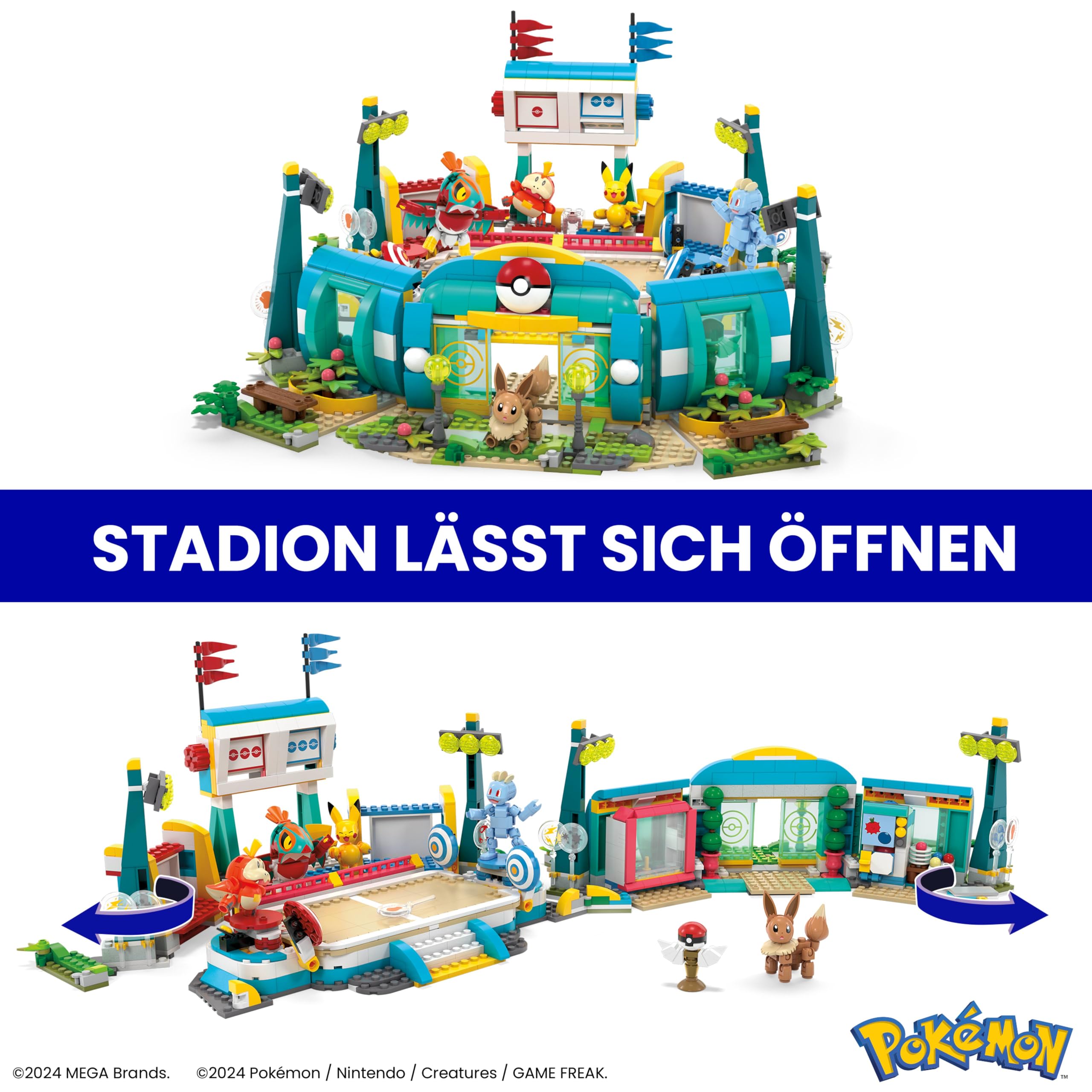 MEGA Pokémon Actionfigur-Bauspielzeug, Trainingsarena mit 1101 Teilen, Kampfspiel und 5 bewegliche Figuren für Kinder, HWR82