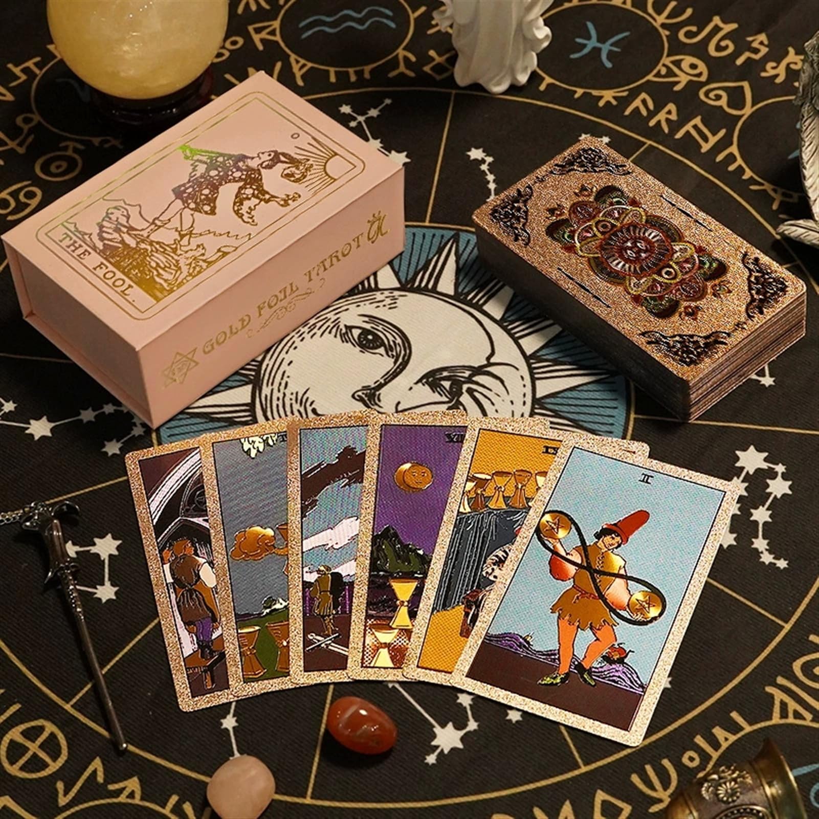 GIBZ Original Design Tarot Cards, 78 Pieces Rose Gold Foil Tarot Deck Set, with Guide Book and Box for Beginners - Image 4