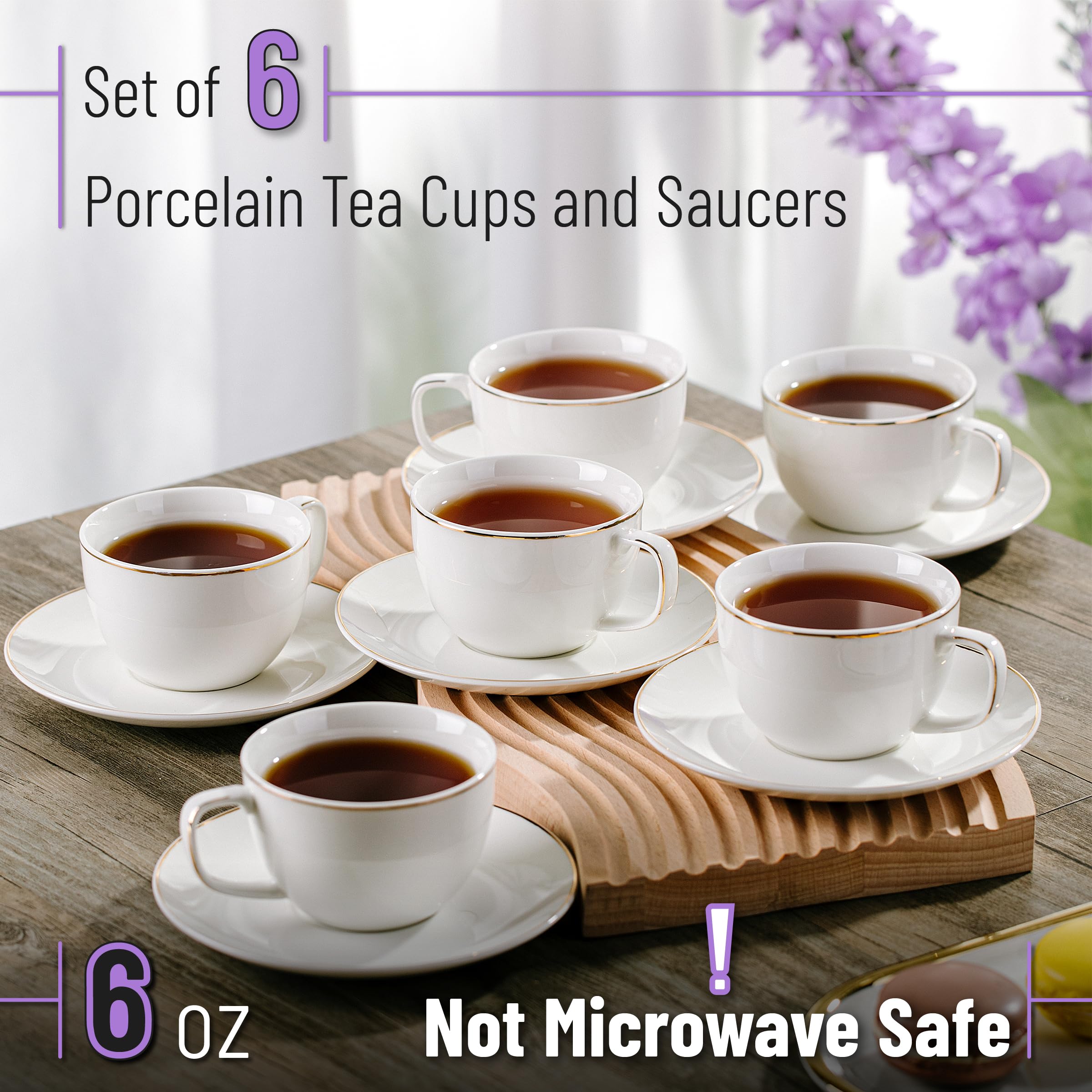 Amazon.com | BTaT- Cappuccino Cups with Saucers 6 oz, Set of 6