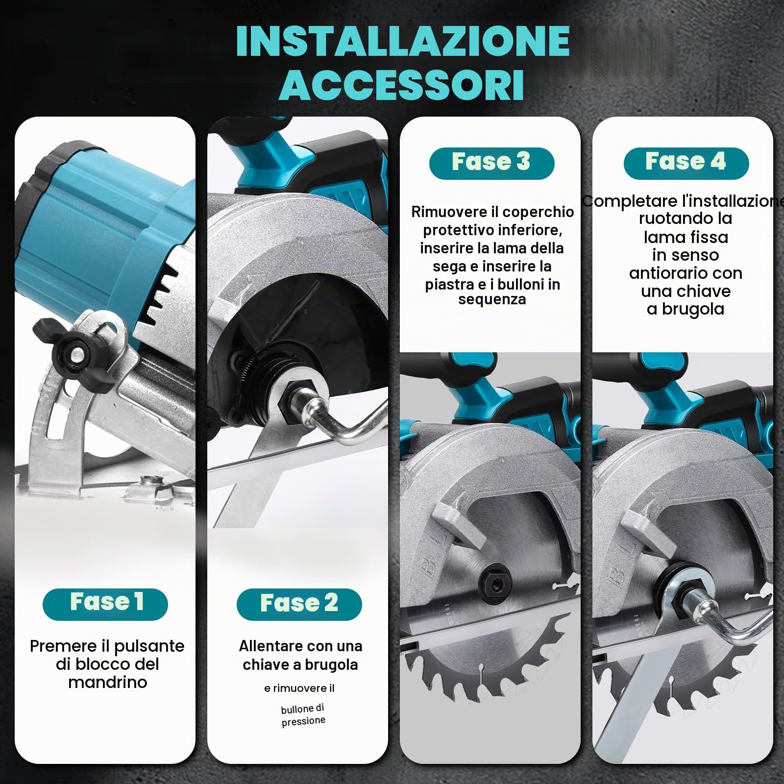 Sega circolare senza fili per Makita 18 V, batteria al litio, senza spazzole, mini sega circolare a mano con 2 lame, mini sega circolare per tagliare piastrelle e legno (140 mm)