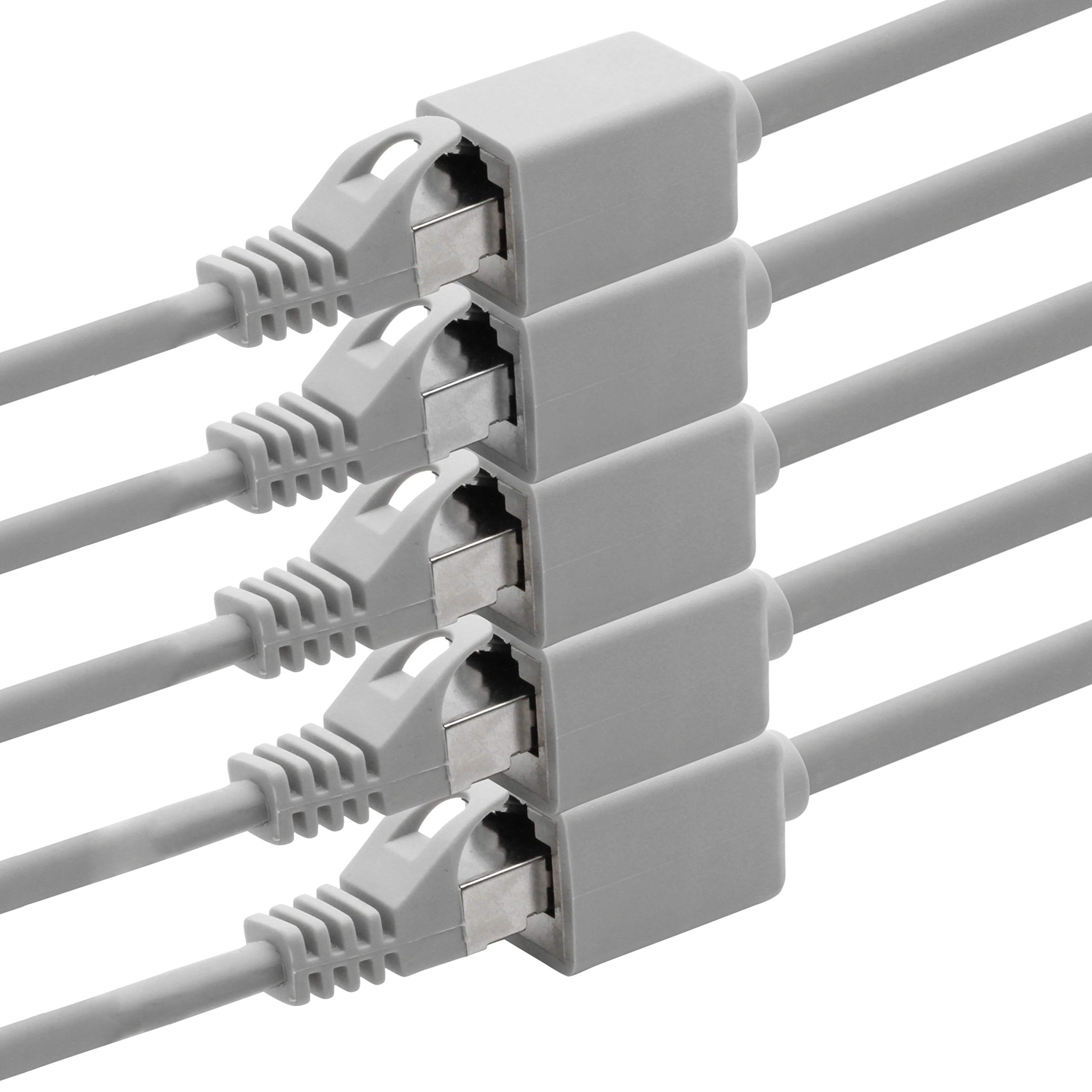 1aTTack.de 618289 CAT7 Cat.7 Verlängerung Adapter - 10m - Ethernetkabel Lankabel Netzwerkkabel 10 Gb/s Rohkabel mit (RJ45) Cat6a Stecker Buchse 5 Stück - grau