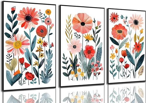 Miniatura 13 de KISSFOX 3 piezas de lienzo de arte de pared de flores silvestres para decoración de pared, cuadros florales, pinturas botánicas, impresiones de