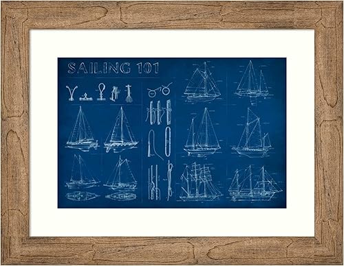 Amanti Art Framed Wall Art Print 18x24 Sailing Infograph by Ethan Harper, Beach Wall Art, Vintage Decor, Small Poster Painting Artwork for Living