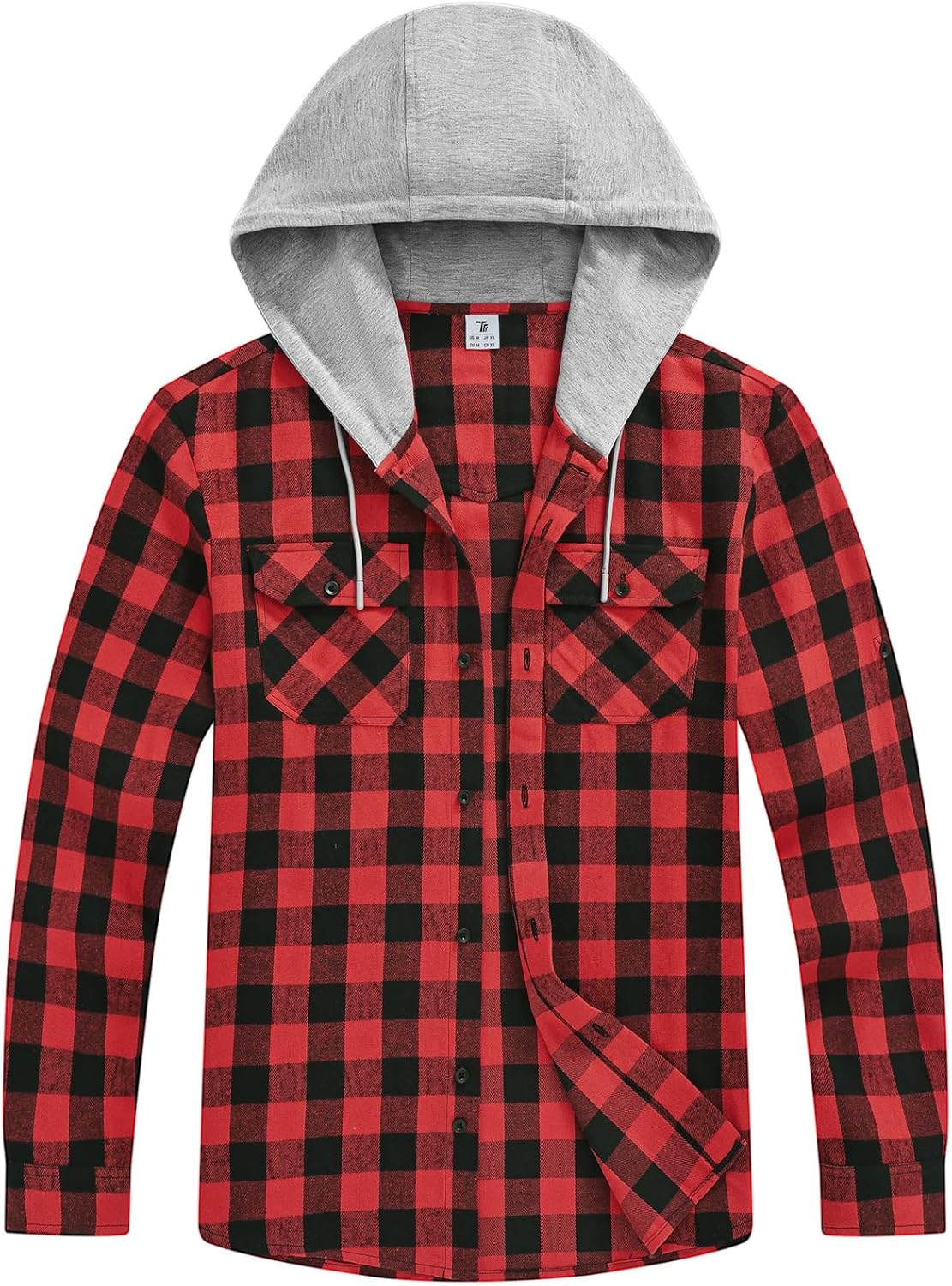 TBMPOY Men's Flannel Hoodie Shirts Plaid Casual Button Down Long Sleeve Lightweight Hooded Button Up Shirt with Pockets