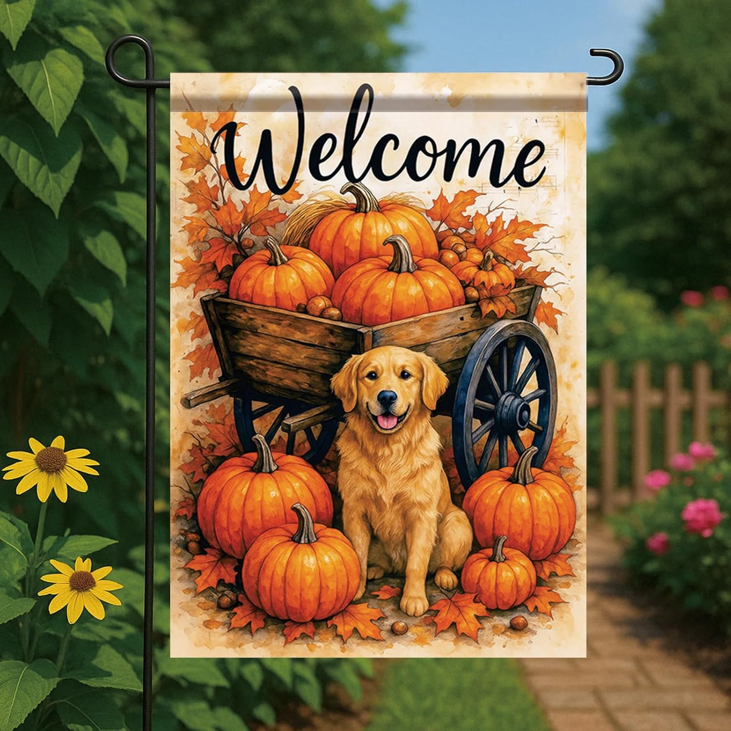 Thanksgiving Fall Garden Flag Golden Retriever Dog Flag 12x18 Inch Double-Sided Pumpkin Leaf Yard Banner Autumn Outdoor Decor for Porch Lawn Pathway Dog Lover Gift - Image 5