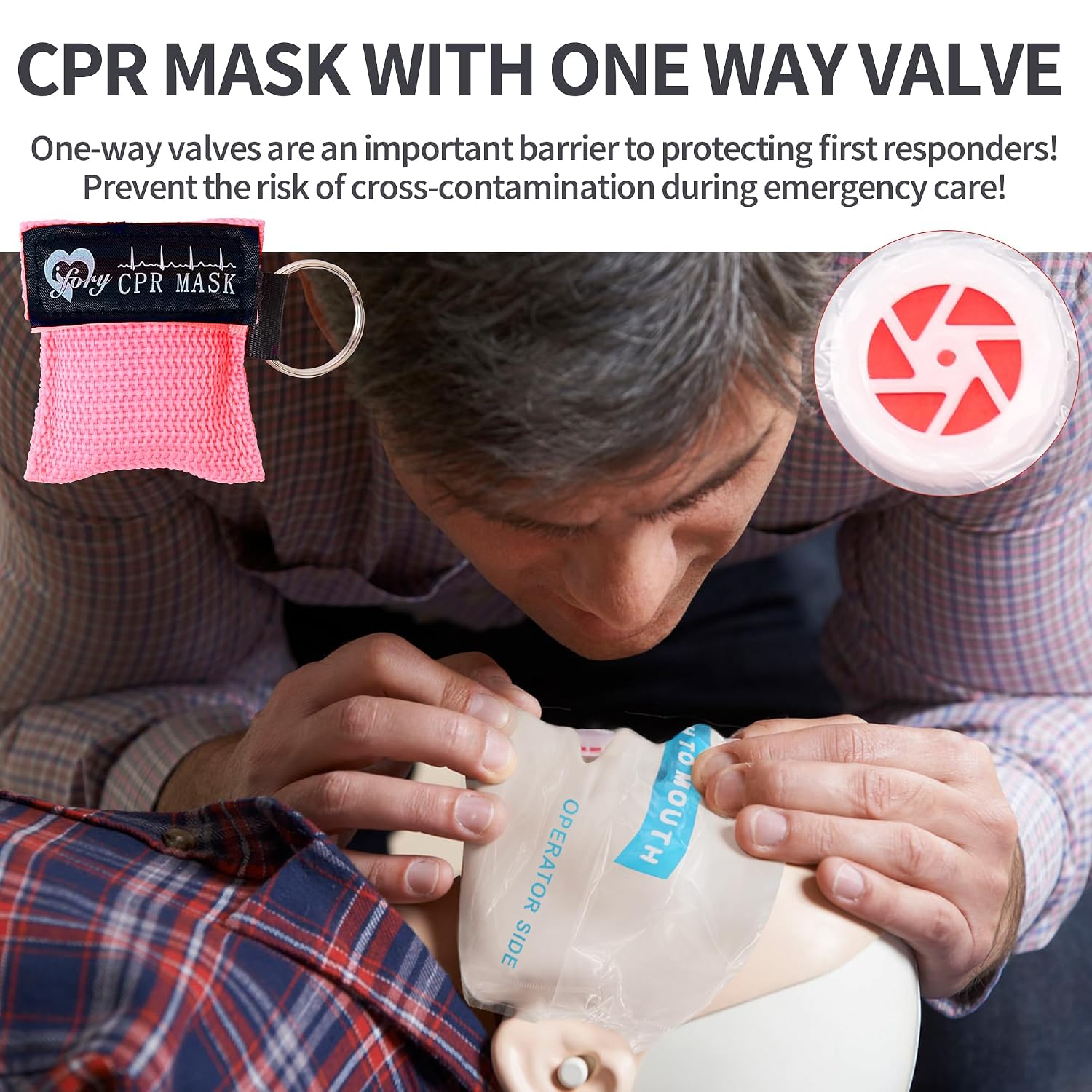 25 Packs CPR Face Shield with Keyring, CPR Pocket Mask Keychain for Emergency Kit with One Way Valve Breathing Barrier for First Aid or ADE Training, Pink