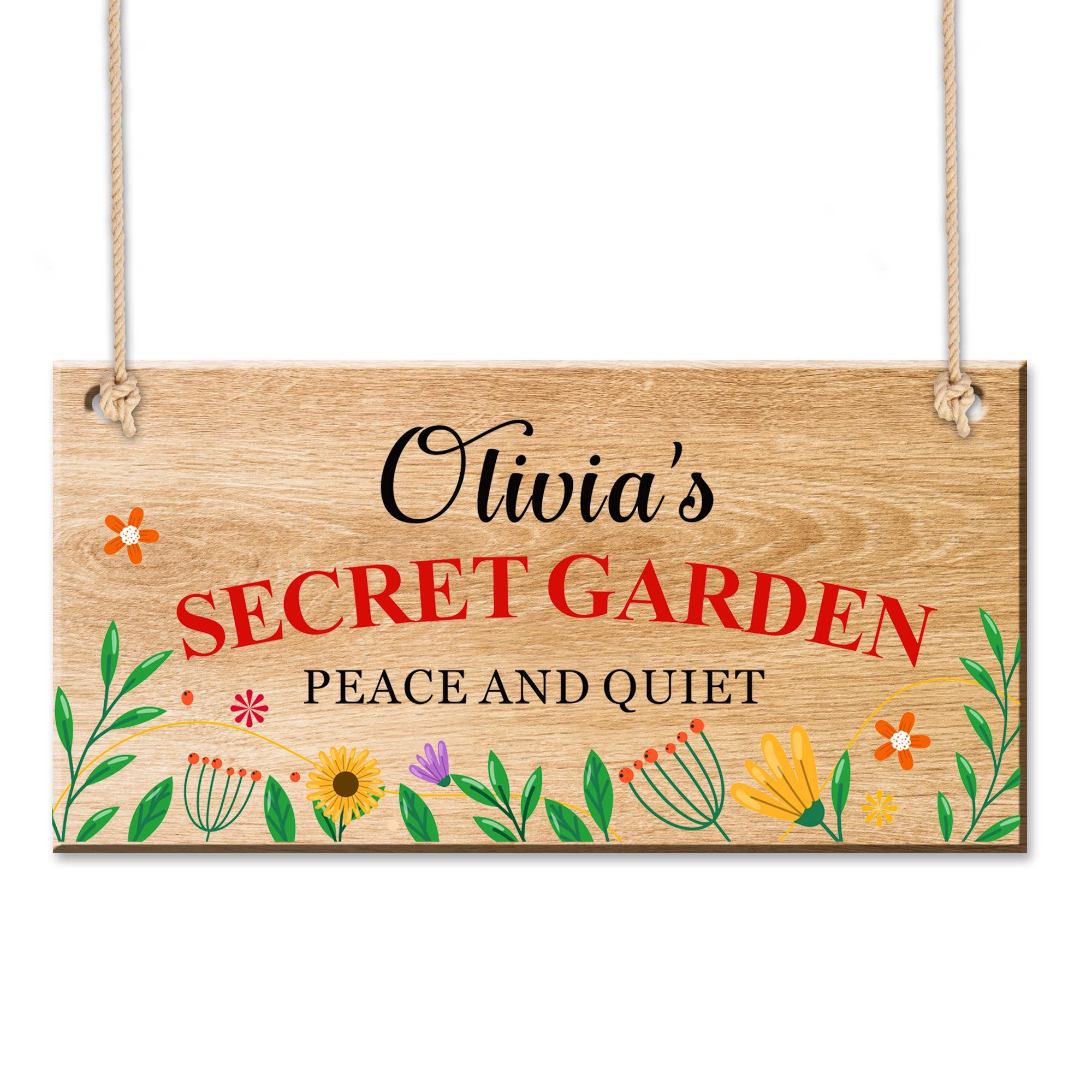 Personalised Garden Sign and Plaques Wooden Signs Garden Signs Welcome Sign Door Hanging Wall Sign Yard Signs House Plaque Home Decor with Any Name Christmas Gardening Gifts for Women(Design 2)
