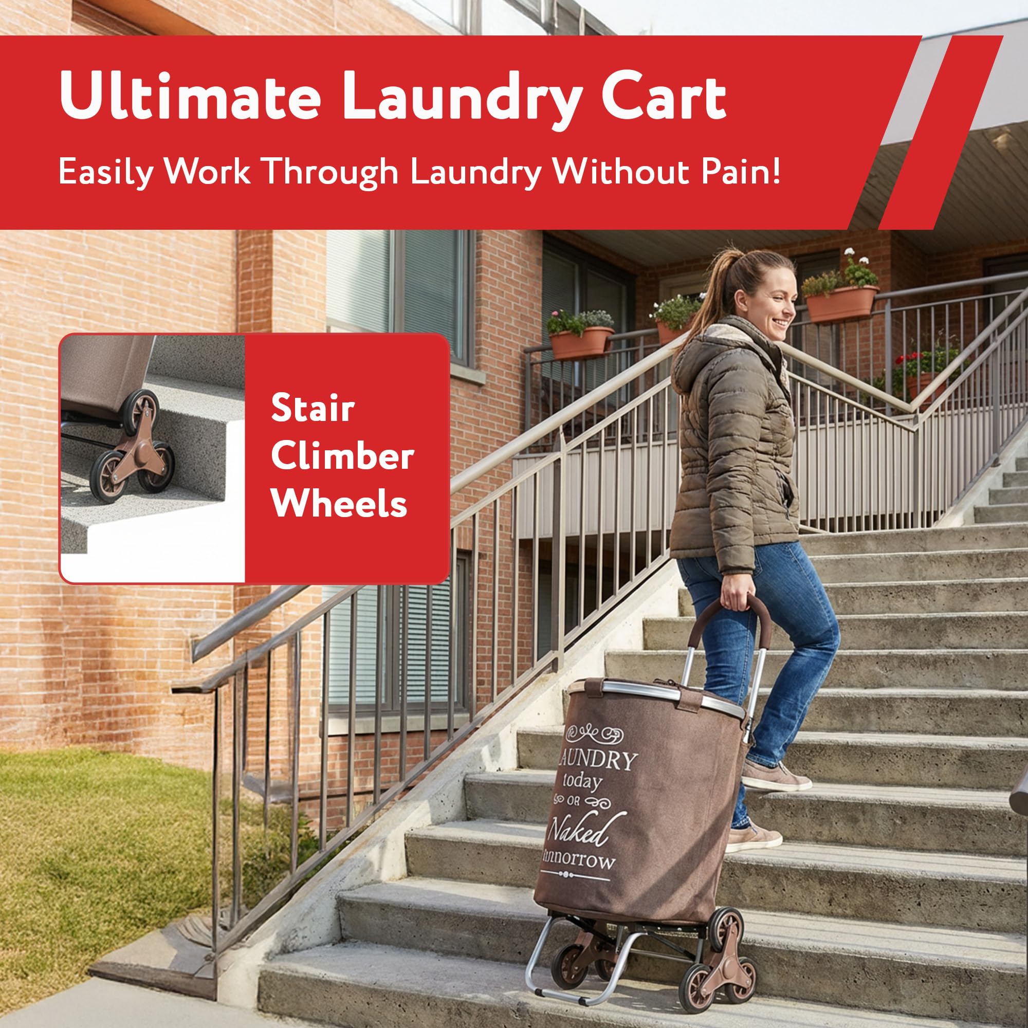 dbest products Stair Climber Lavanderia Carrello Dolly Cart, Grigio Brown