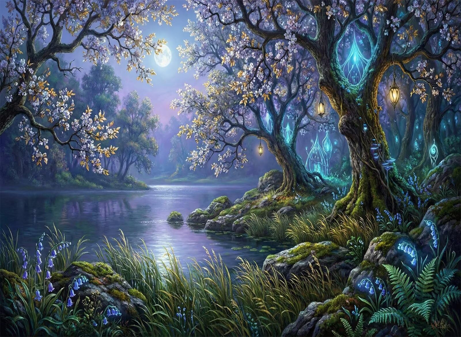 Umfarvt 5D Diamond Painting Kit Completo Magico, Pittura Diamante Lago della Giungla, 85x105cm Fai Da Te Round Diamond Art Strass Ricamo a Punto Croce Painting per Decorazione Parete Casa