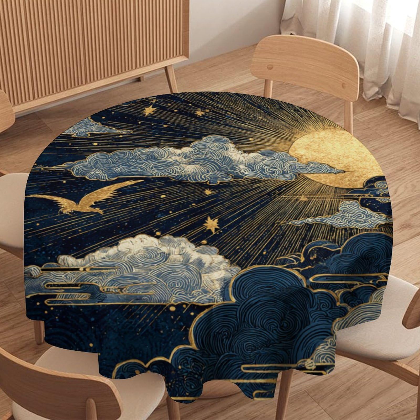 LUYYSKY Fantasy Abstract Wonderland Forest Round Tablecloth Rustic Beautiful Galaxy Star Cloud Pattern Washable Decor for Table Cover for Kitchen-127 Wx127 L cm