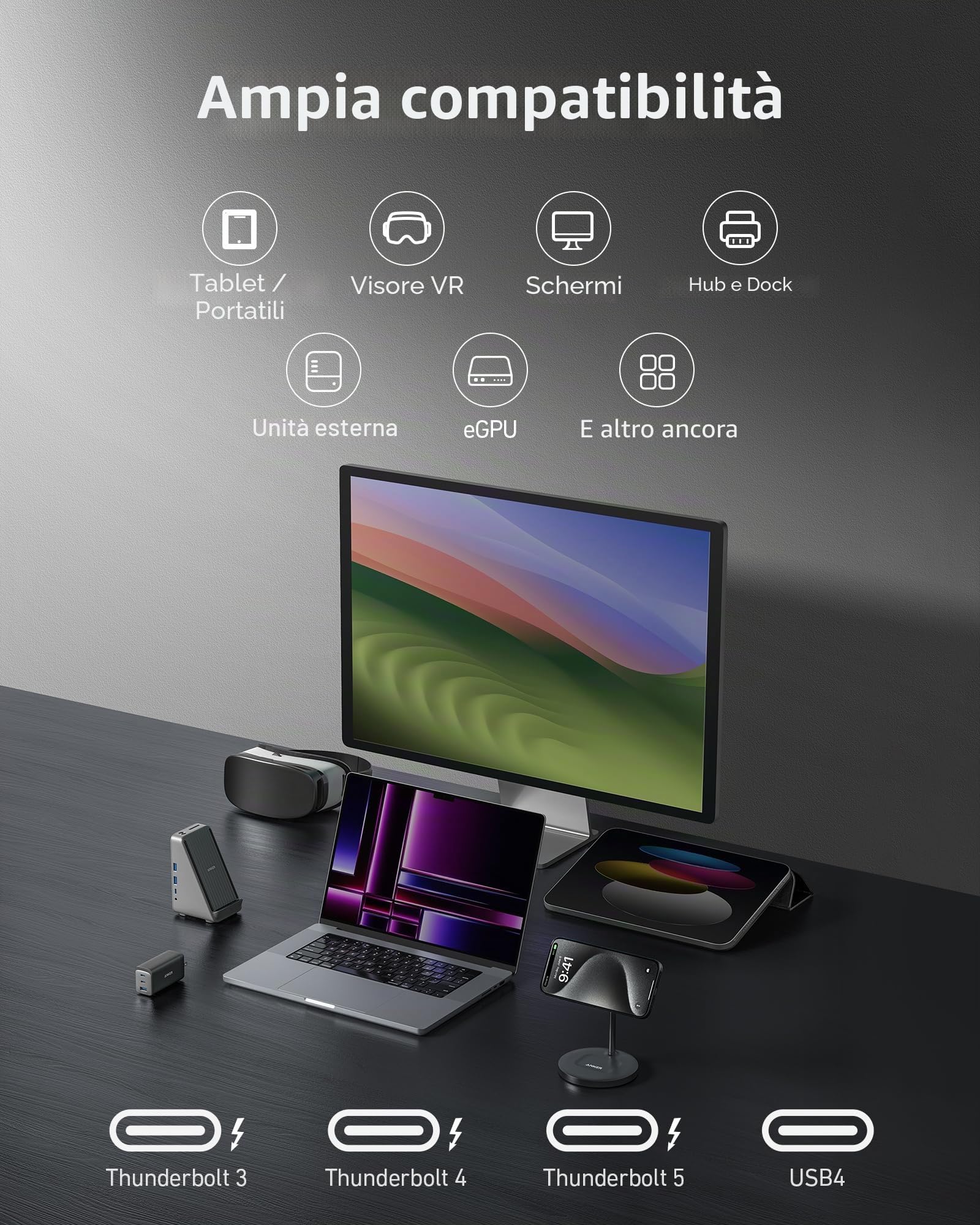 Anker Cavo certificato Thunderbolt 4, cavo da USB-C a USB-C 2 m con ricarica da 100 W, supporta schermo 8K e trasferimento dati a 40 Gbps, per iPhone 15, MacBook, iPad, Samsung Galaxy S23 e altri