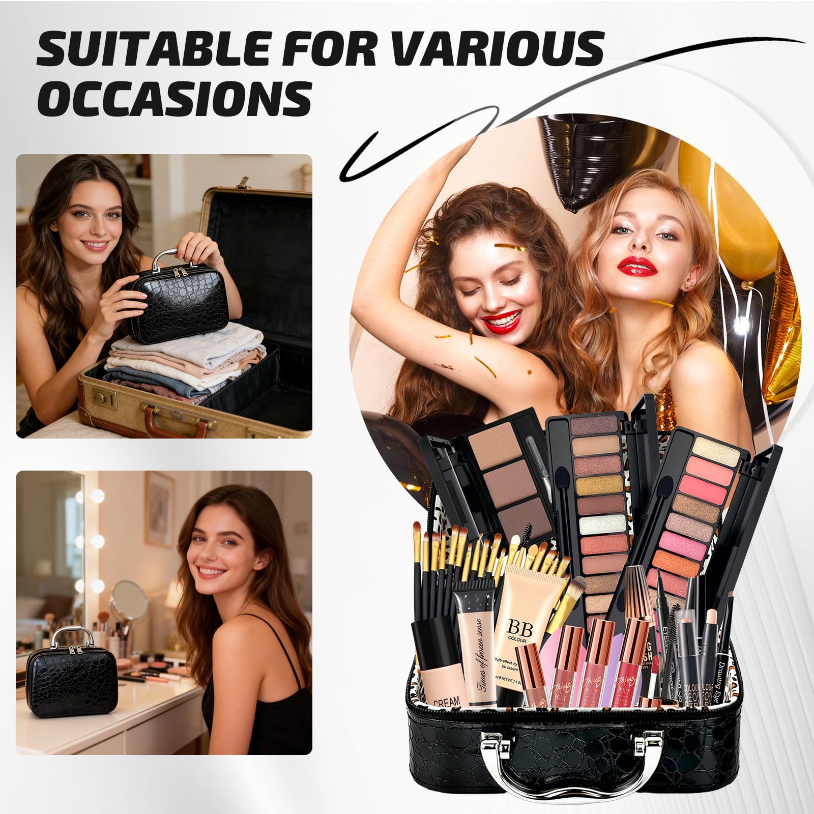 Kit Maquillaje Mujer Profesional Completo, Set de Maquillaje Adolescente Chica con Bolsa Maquillaje Viaje, Estuche Maquillaje Regalo con Paleta Sombras Ojos BB Cream Rímel Gloss Labios Base Maquillaje