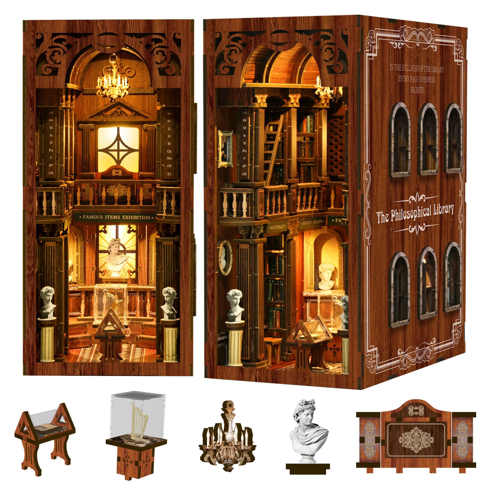 Zestaw do samodzielnego wykonania, mały domek dla lalek, miniaturowy zestaw do regału na książki, dekoracja, rękodzieło, dla dorosłych, nastolatków, drewniane podpórki 3D, z dotykowymi światłami LED
