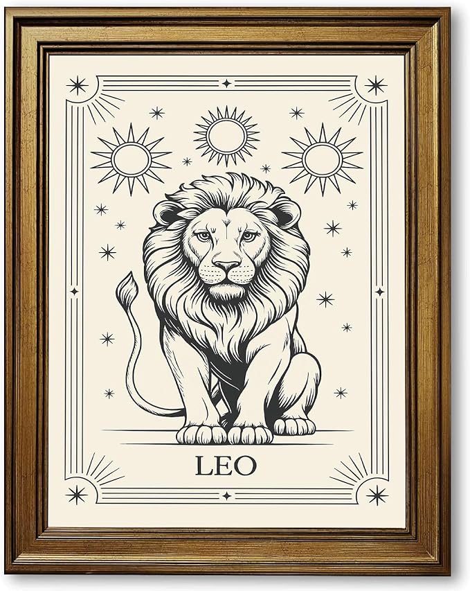 Framed Leo Zodiac Sign Canvas Print Art, Minimalist Aesthetic Wall Art, Pictures, Painting, Wall Decor, Trendy Exquisite Art Print, Home Decor, Decoration for Living Room, Bedroom (Gold Framed,12L