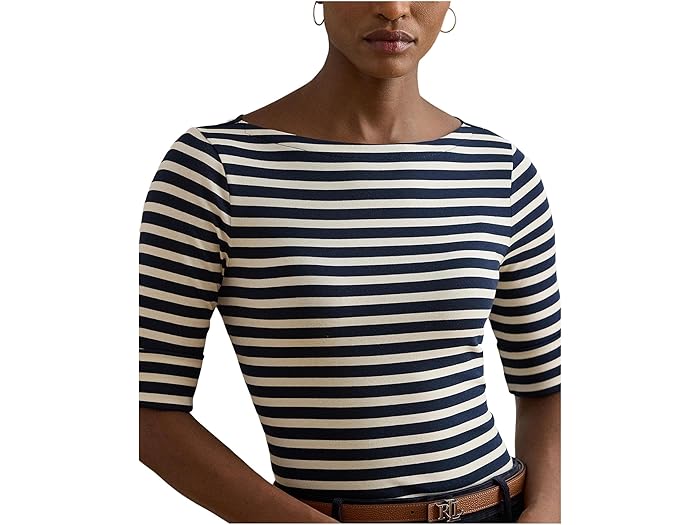 Striped Stretch Cotton Boatneck Tee - Image 2