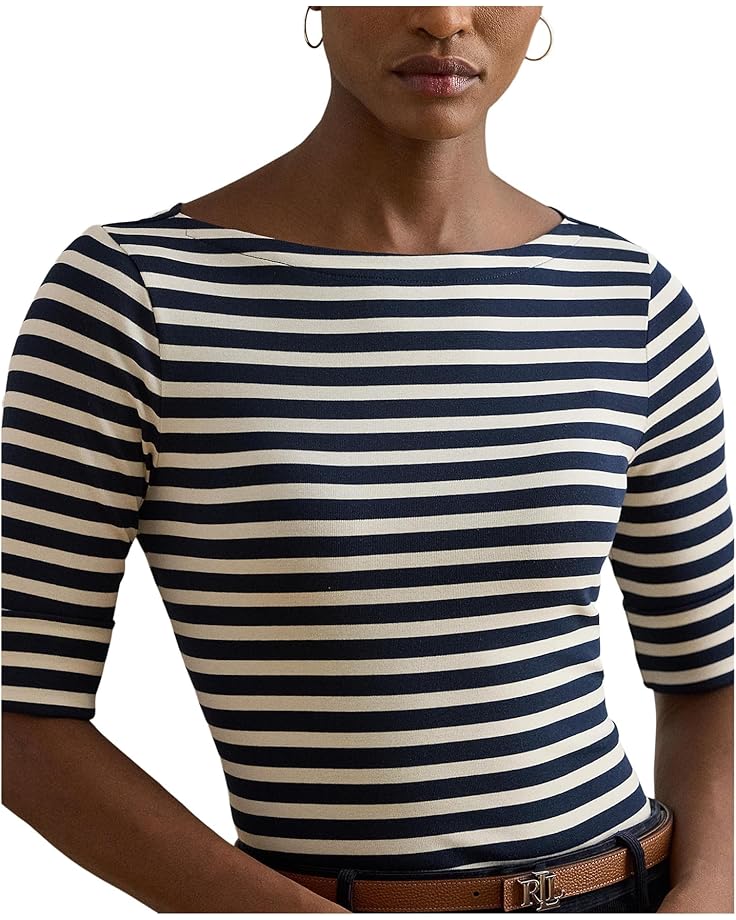 Lauren Ralph Lauren Striped Stretch Cotton Boatneck Tee - #3 of 4