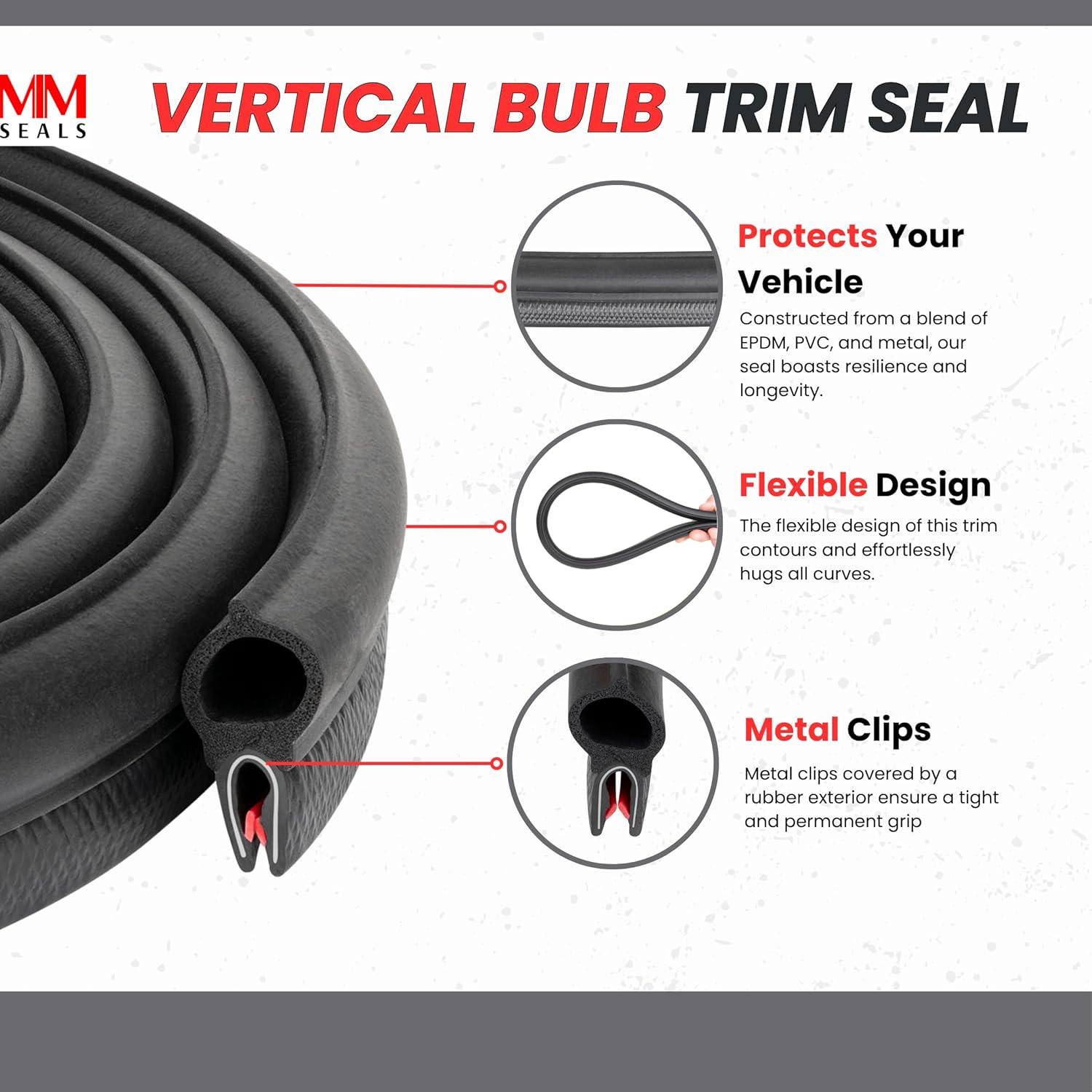 Vertical Bulb Trim Seal Bulb Height: 45/64" Edge Thickness: 1/64" to 9/64" (30 Feet)