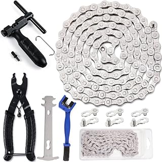 Kit de Herramientas para Cadena de Bicicleta 6/7/8 Velocidades con Cadena de 116 Eslabones, Tronchacadenas, Alicates para Eslabón Rápido, Medidor de Desgaste, Cepillo y Gancho