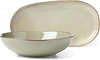 Oneida Organic Shades Green 2-Piece Stoneware Serving Set - Durable, Dishwasher-Safe Bowl & Tray for Casual Dining