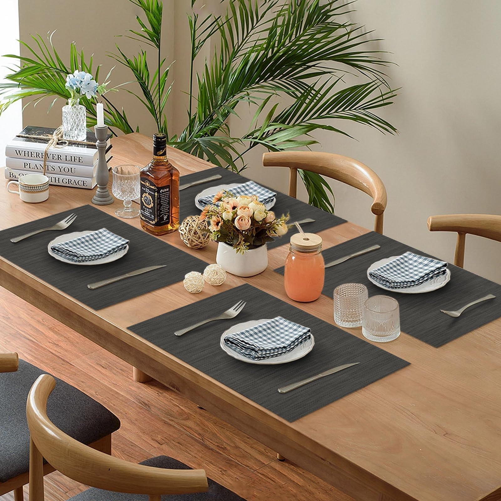 Tovagliette Americane Lavabili | Set 6 Pezzi Antiscivolo Grigio - Foto 9