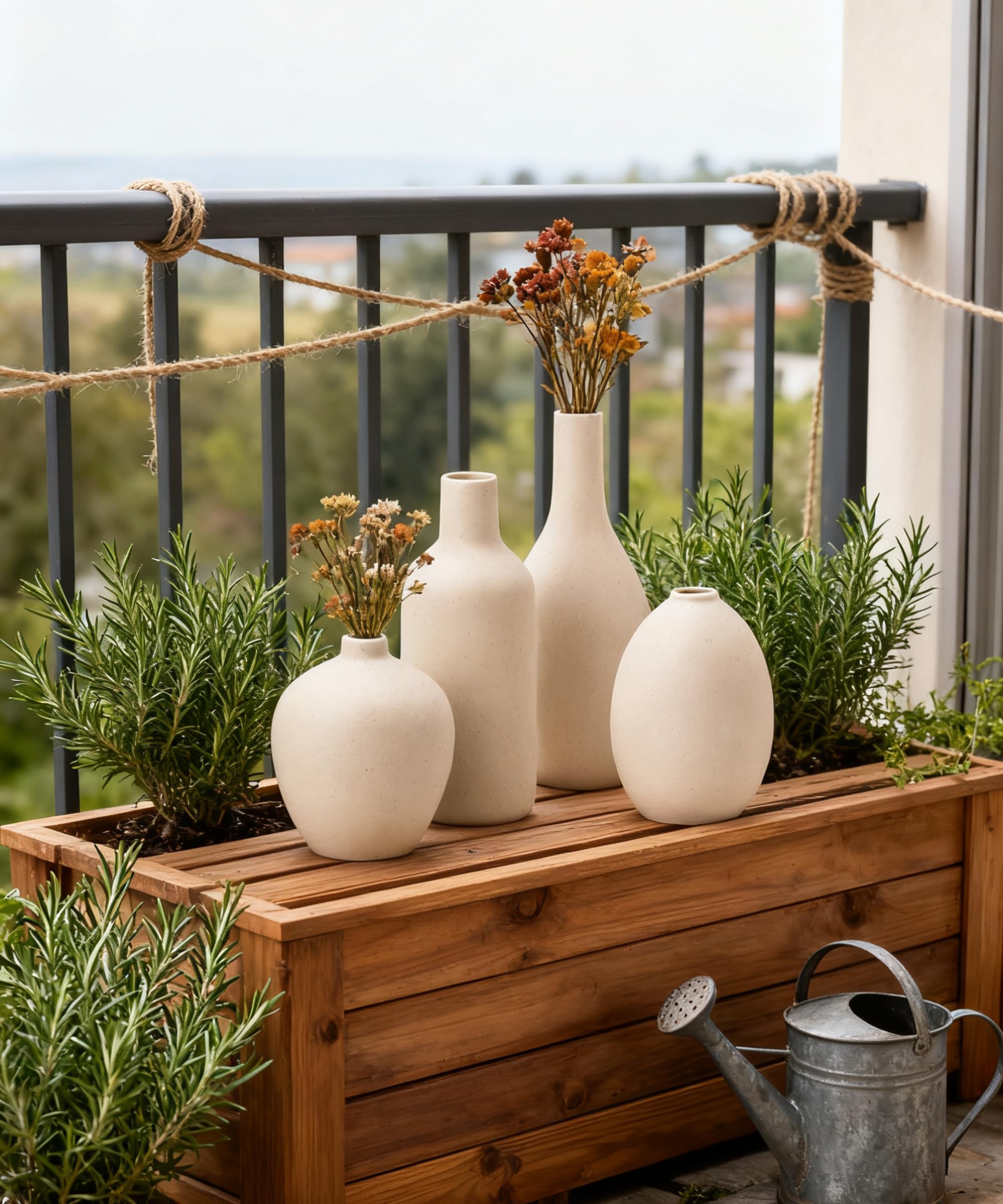 Beige Vasen Keramik 4 Stück, Kleine Blumenvasen Set für Dekor, Minimalistisch Vase Home Decor für Pampas Grass, Wohnzimmer, Esszimmer (09 Beige)