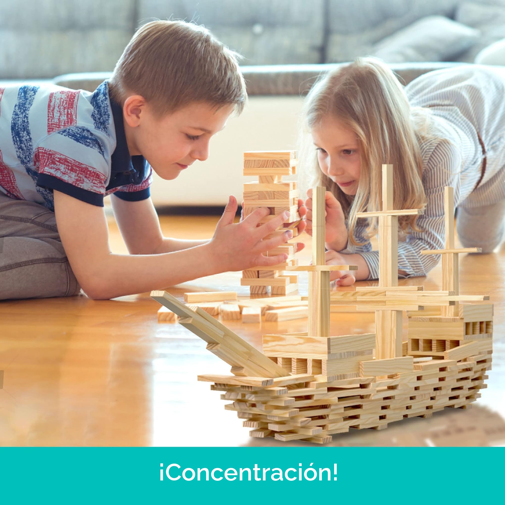 100 Bloques de construcción - Juguetes Niños 3 4 5 6 7 Años-Bloques de Madera Natural -Regalos Niños y NiñAs- Color Madera