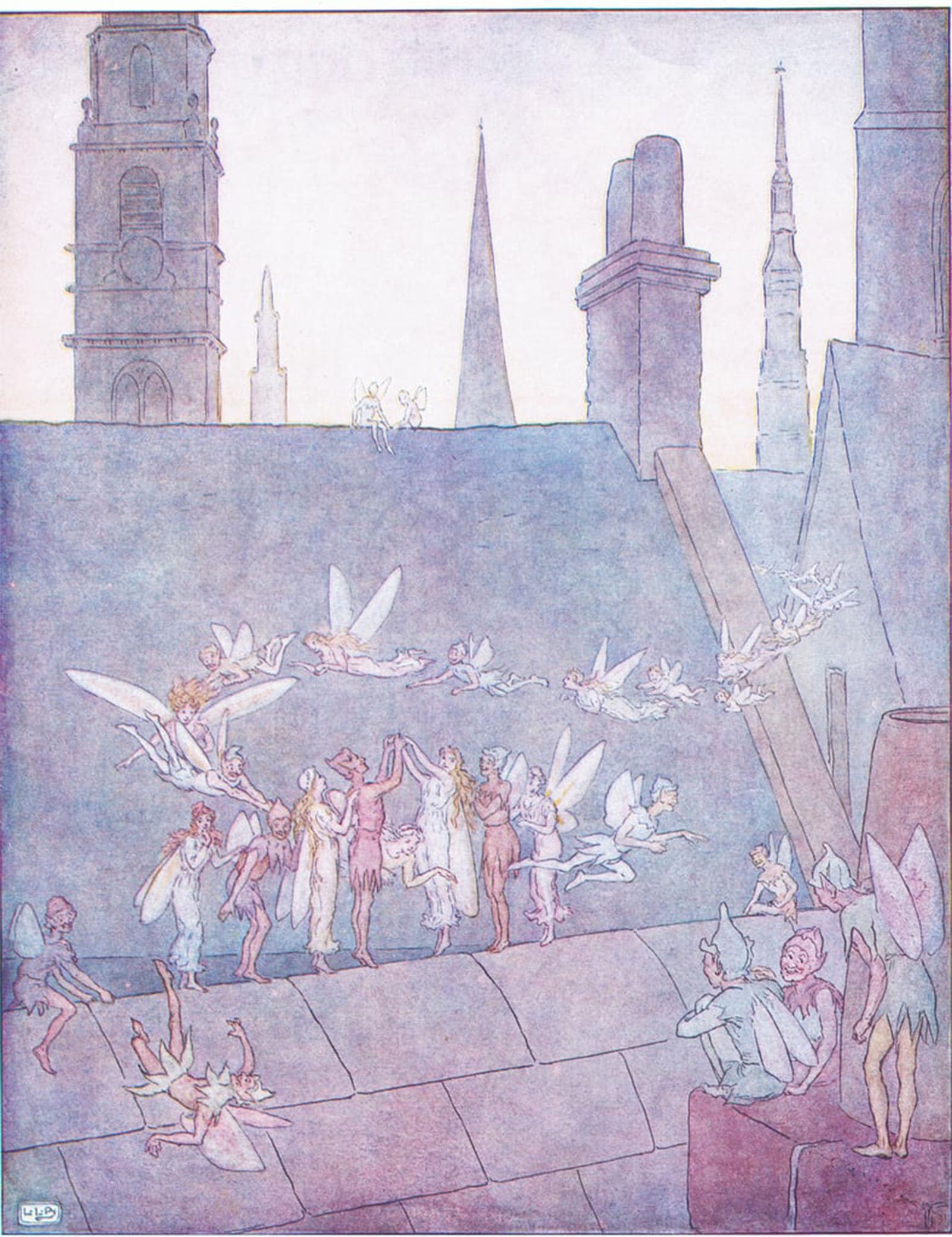 SERENDIPITP Abstract Painting Mural Print Picture Wall Decor Painting Gay Go Up and Gay Go Down toRoundthe London Town by Leonard Leslie Brooke Vintage Wall Artwork for Home Decor 60x90cm