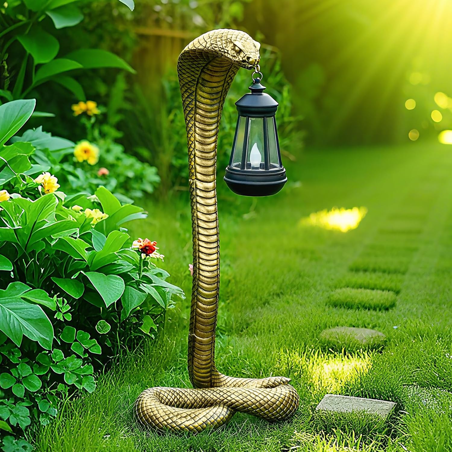 19.29'' Garden Outdoor Statues Snake with Solar Lantern,Lawn Decor Snake Statue for Patio,Balcony,Yard Ornament - Unique Housewarming Gifts,Haunted House Prop and Christmas Decorations