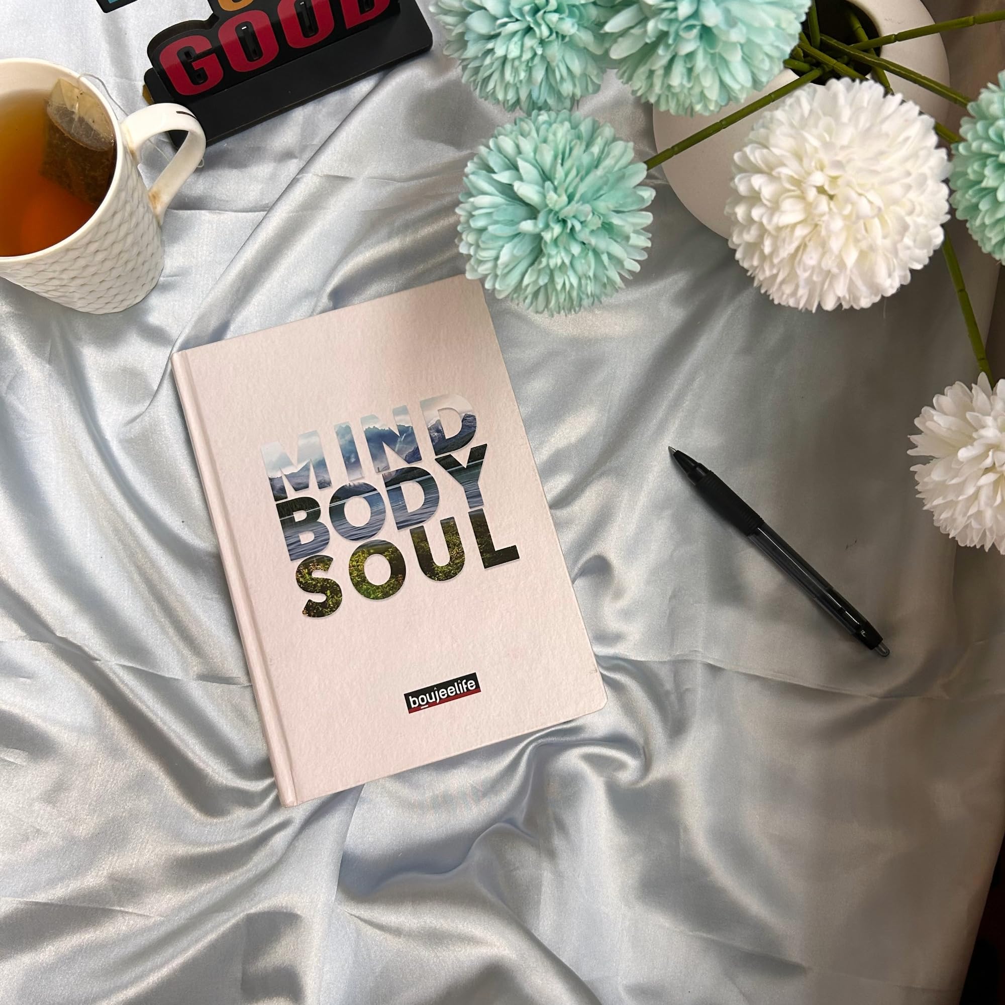 Boujeelife Mind Body Soul, Designer Wellness Journal, A5, 270 pages book, 80 GSM with Stickers, Pouch and Band