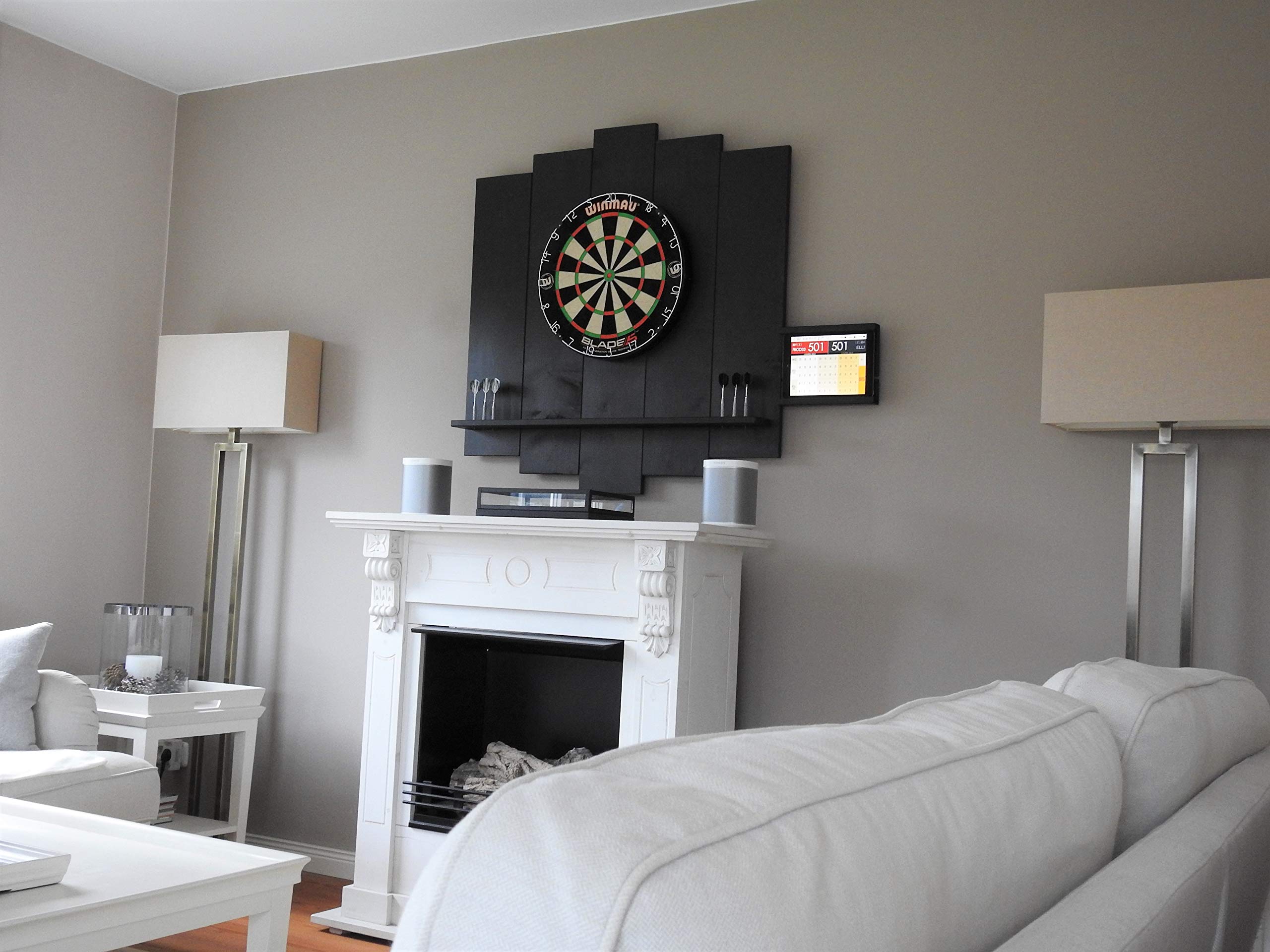 Entourage Bois Dartboard Premium - Protection Murale Fléchettes Style Brûlé Ou Couleur + Support Tablette Optionnel - Fabriqué En Allemagne