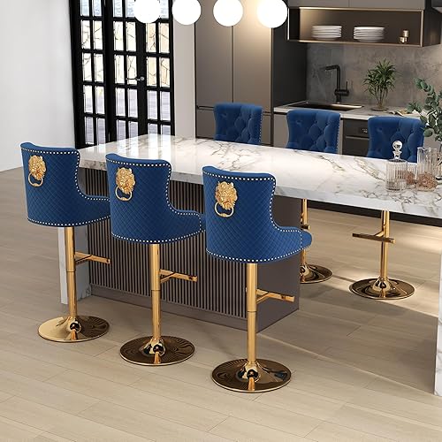Miniatura 82 de ABET Juego de 2 taburetes de bar, taburetes de altura de mostrador con reposapiés, silla giratoria ajustable de terciopelo para isla de cocina con