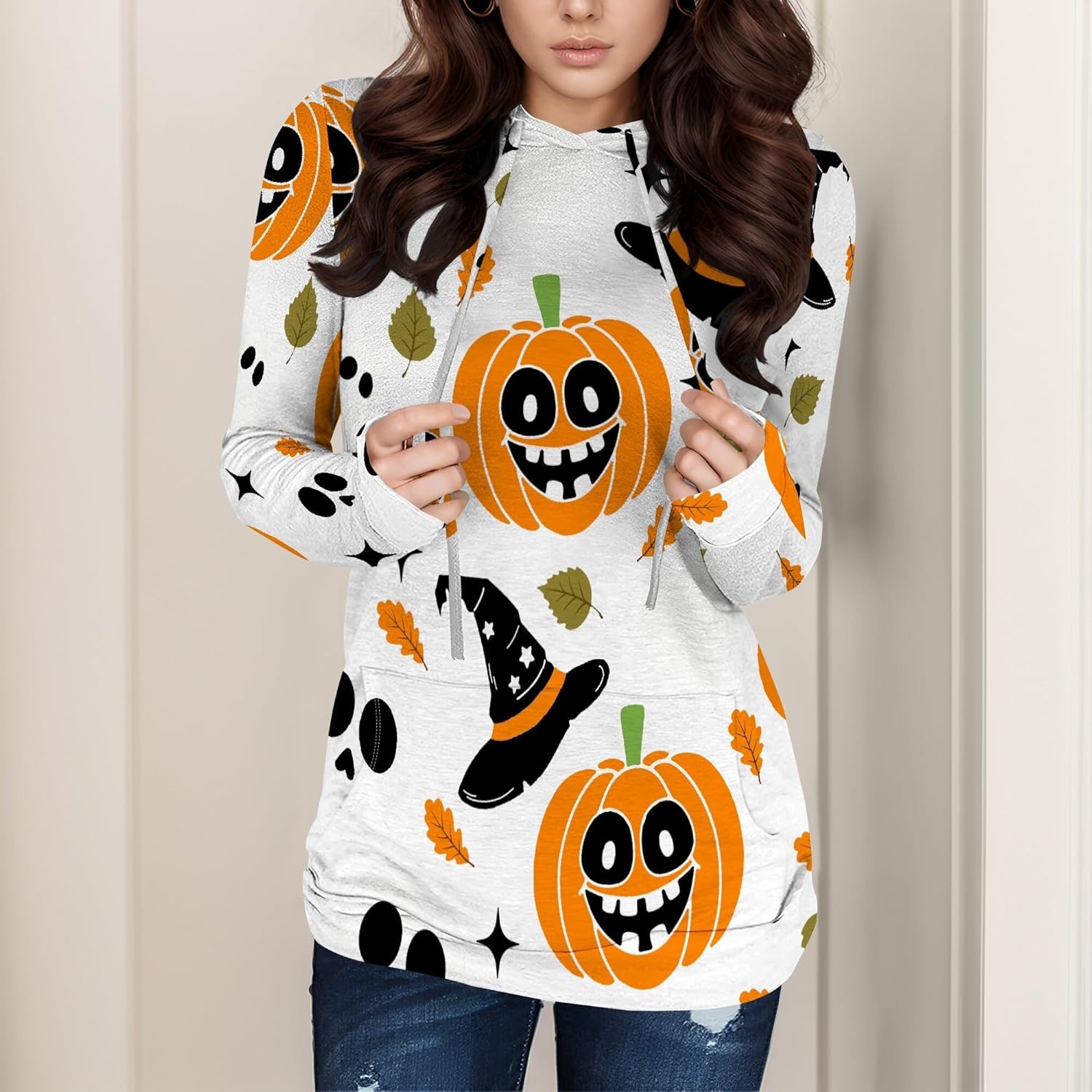 Halloween Womens Pullover Sweatshirts Trendy Drawstring Fall Sweatshirt Halloween Best Gift For Wife And Daughter - Image 2