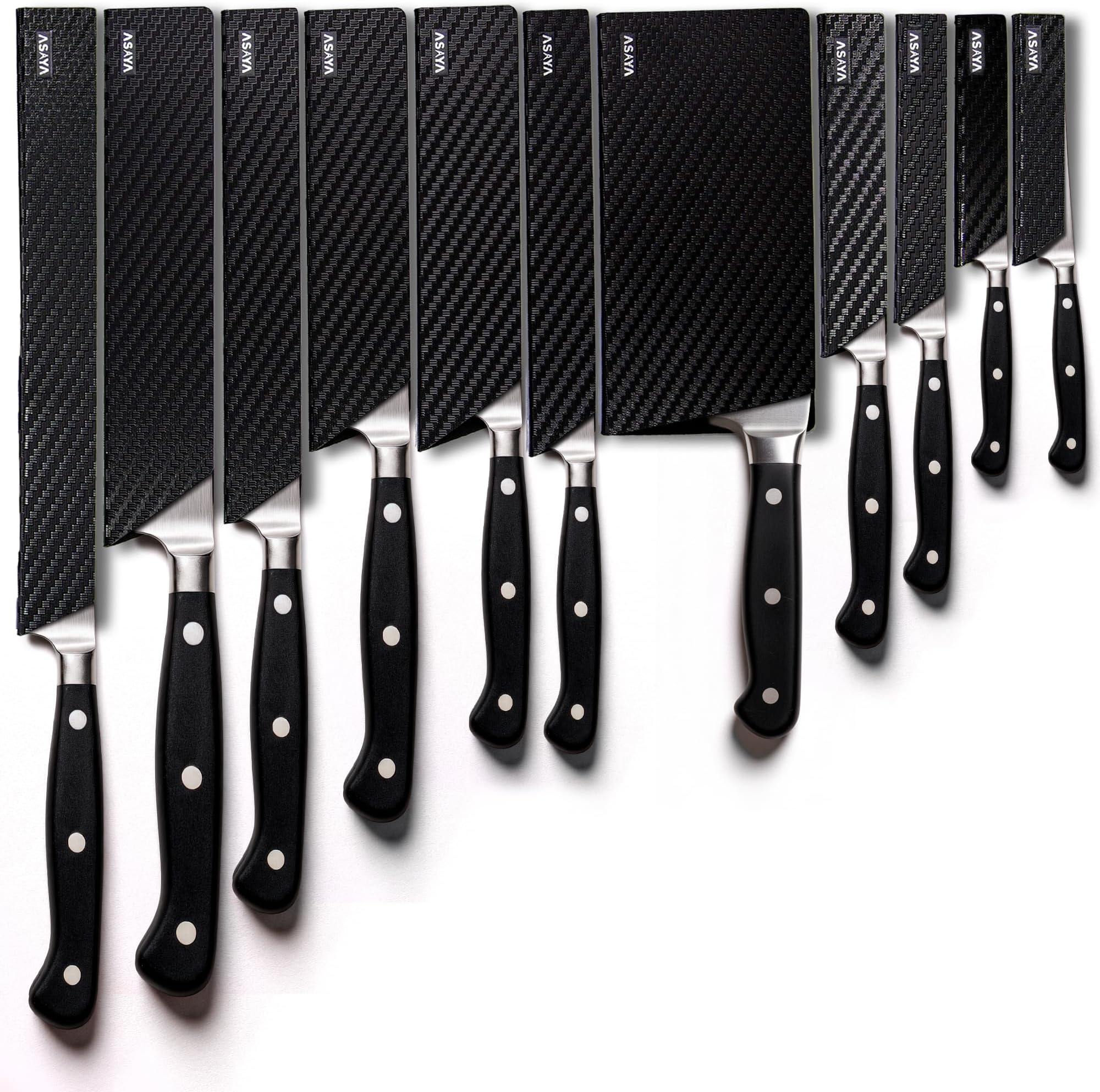 Asaya Professional Chef Knife Edge Guards โ 11 Piece Knives Universal Covers - Extra Strength ABS Plastic and Food Safe Kitchen Knife Sheath Covers โ Knives Not Included