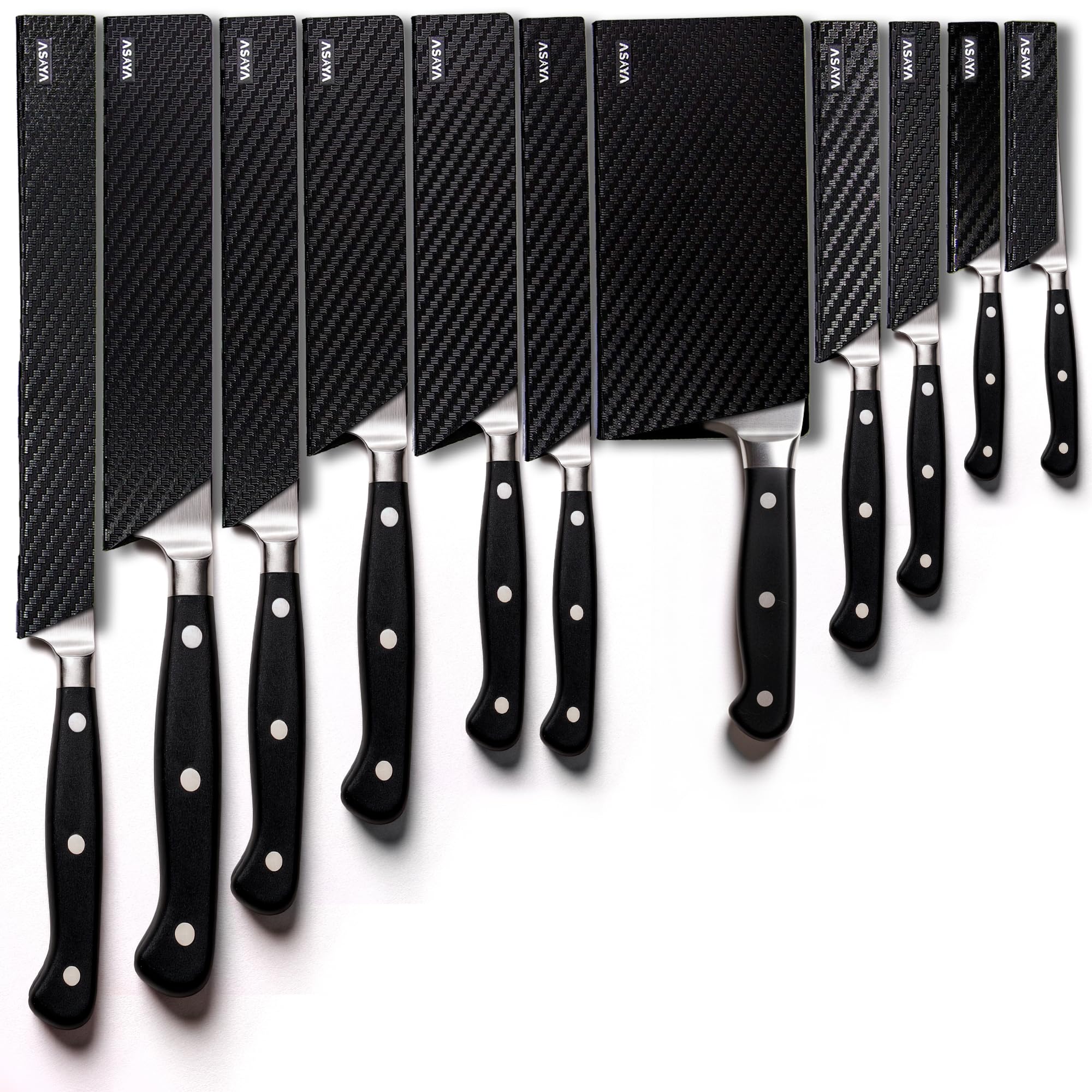 Asaya Professional Knife Edge Guards -Universal Blade Covers - Extra Strength, ABS Plastic and BPA-Free Felt Lining, non-Toxic and Food Safe - Knives Not Included (11Pcs)