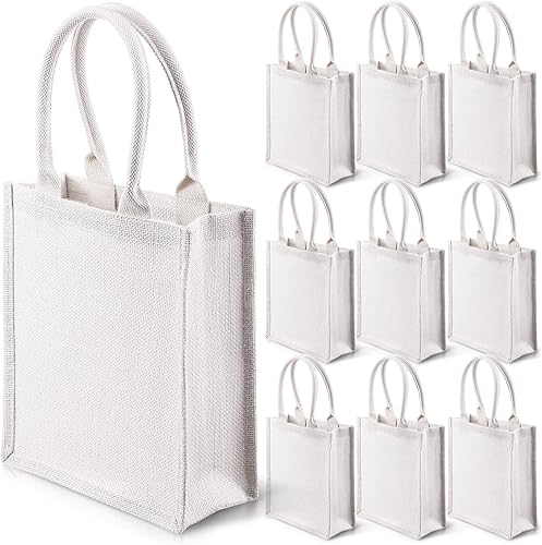 10 bolsas de regalo de arpillera con asas, bolsas de mano para dama de honor, bolsa de mano de bienvenida, bolsa de arpillera en blanco para boda